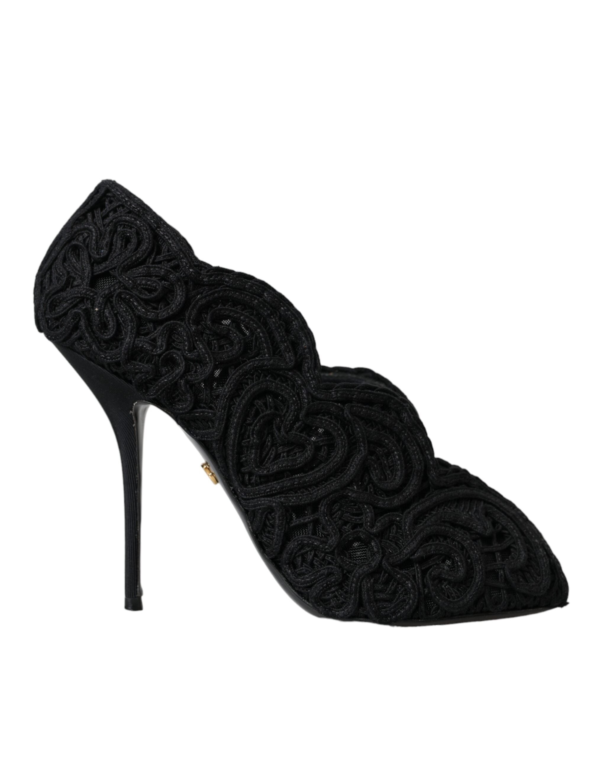 Chaussures Dolce & Gabbana Cordonetto Ricamo noires à talons ouverts et design élégant, vue de face.