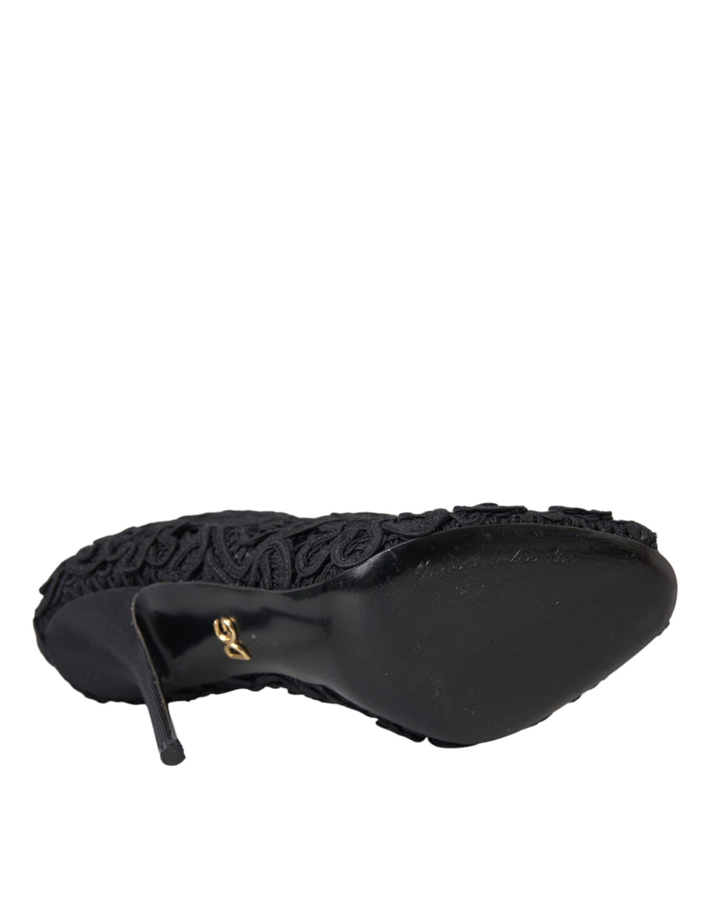 Chaussures à talons ouvertes Dolce & Gabbana Cordonetto Ricamo en noir, avec motifs brodés élégants et finition sophistiquée.