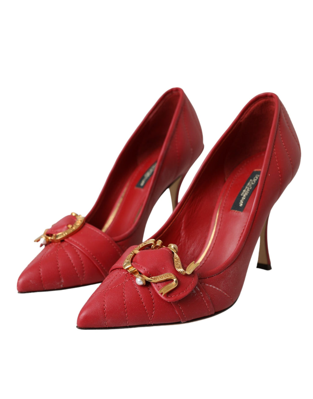 Chaussures à talons rouges Dolce & Gabbana Devotion en cuir, pompe élégante avec design sophistiqué et finition raffinée.