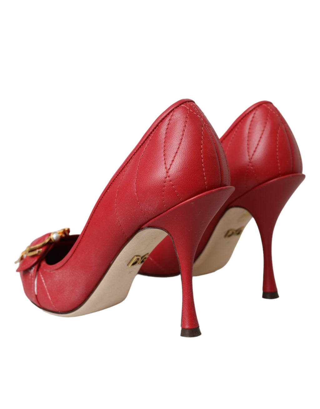Escarpins en cuir rouge Dolce & Gabbana Devotion, chaussures à talons élégantes et raffinées, vues de face.