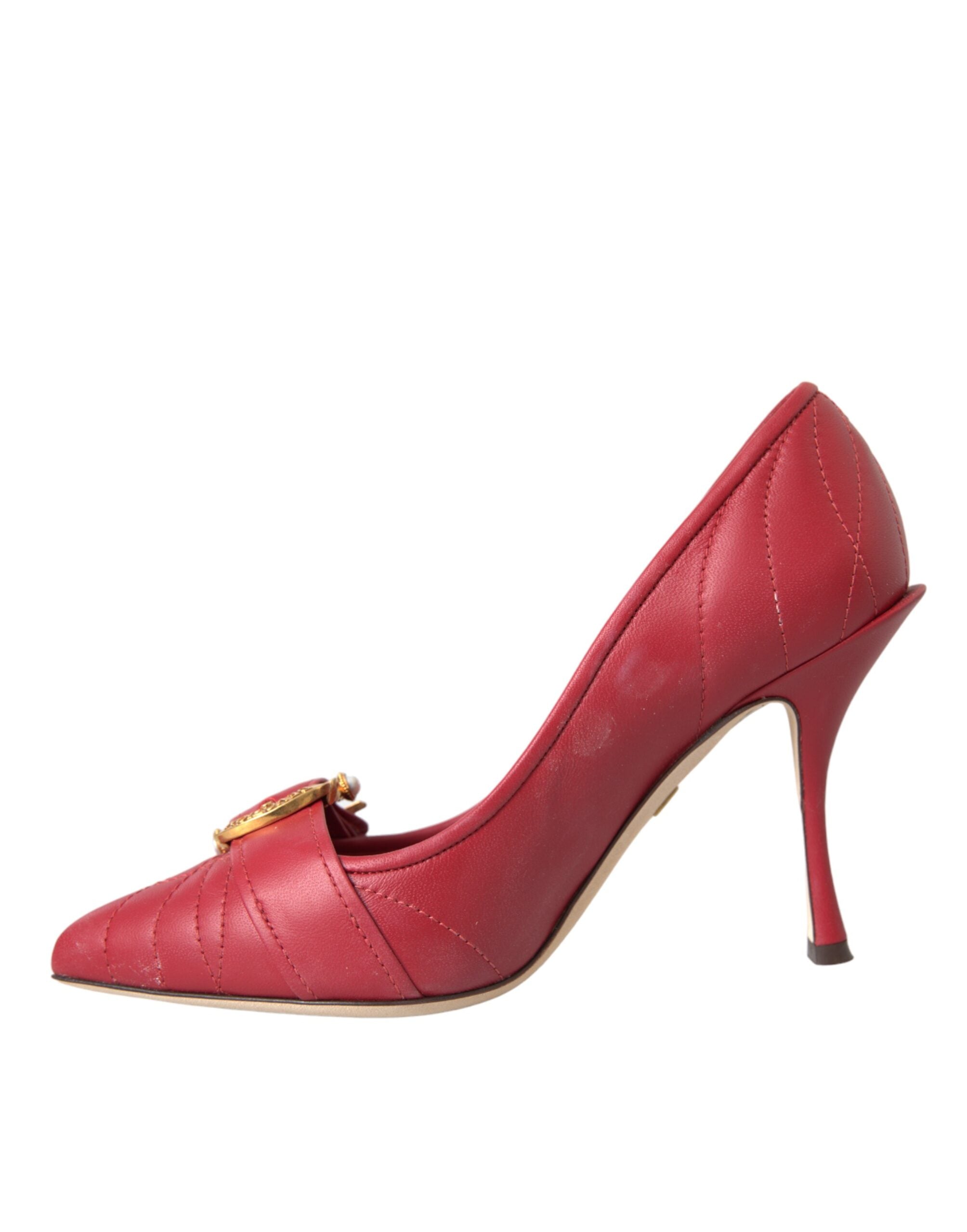 Escarpins en cuir rouge Dolce & Gabbana Devotion, talons élégants et design sophistiqué, vue de face.