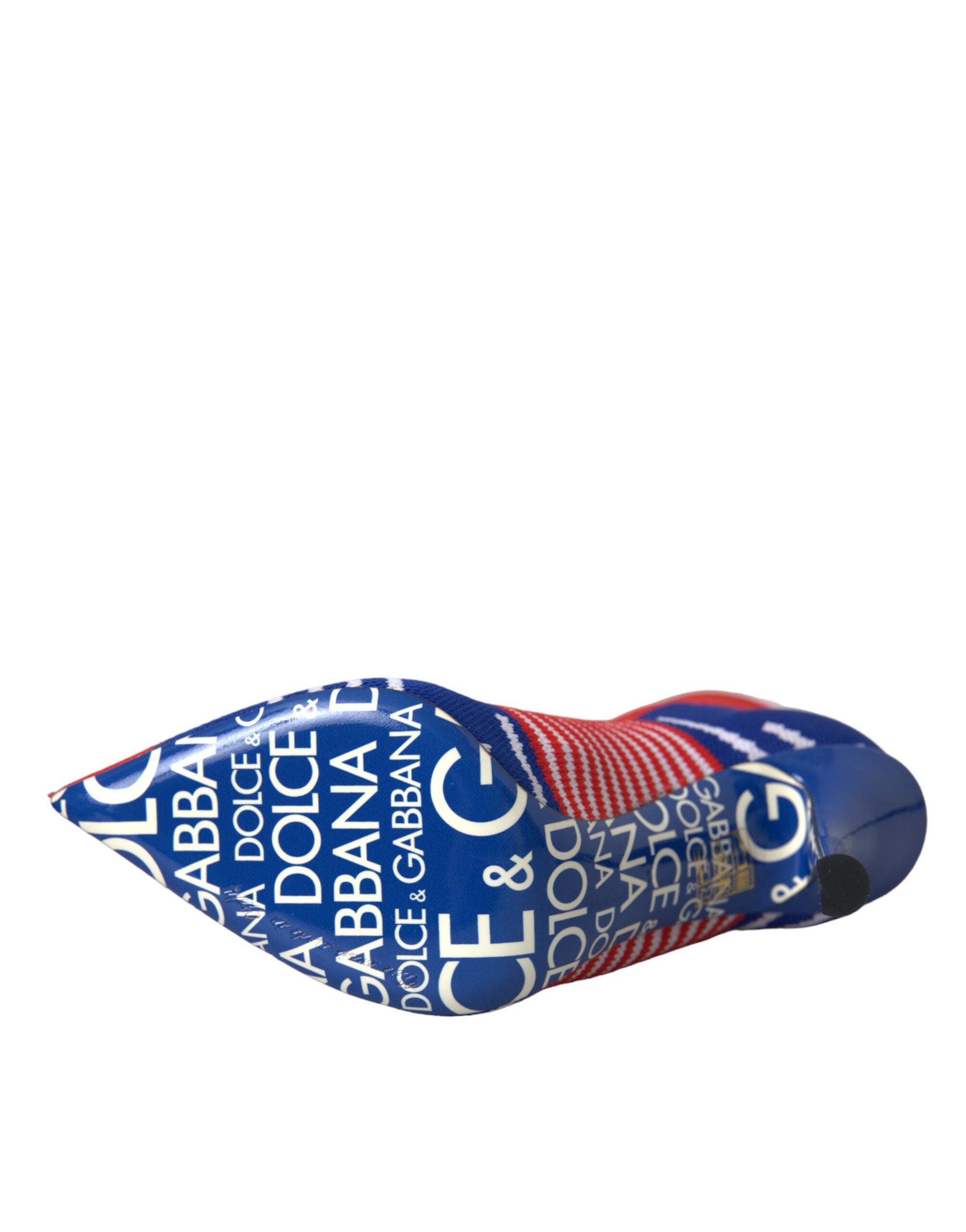 Chaussures Dolce & Gabbana rouges et bleues, bottines à enfiler avec logo, style chaussette stretch, ankle boots élégants.