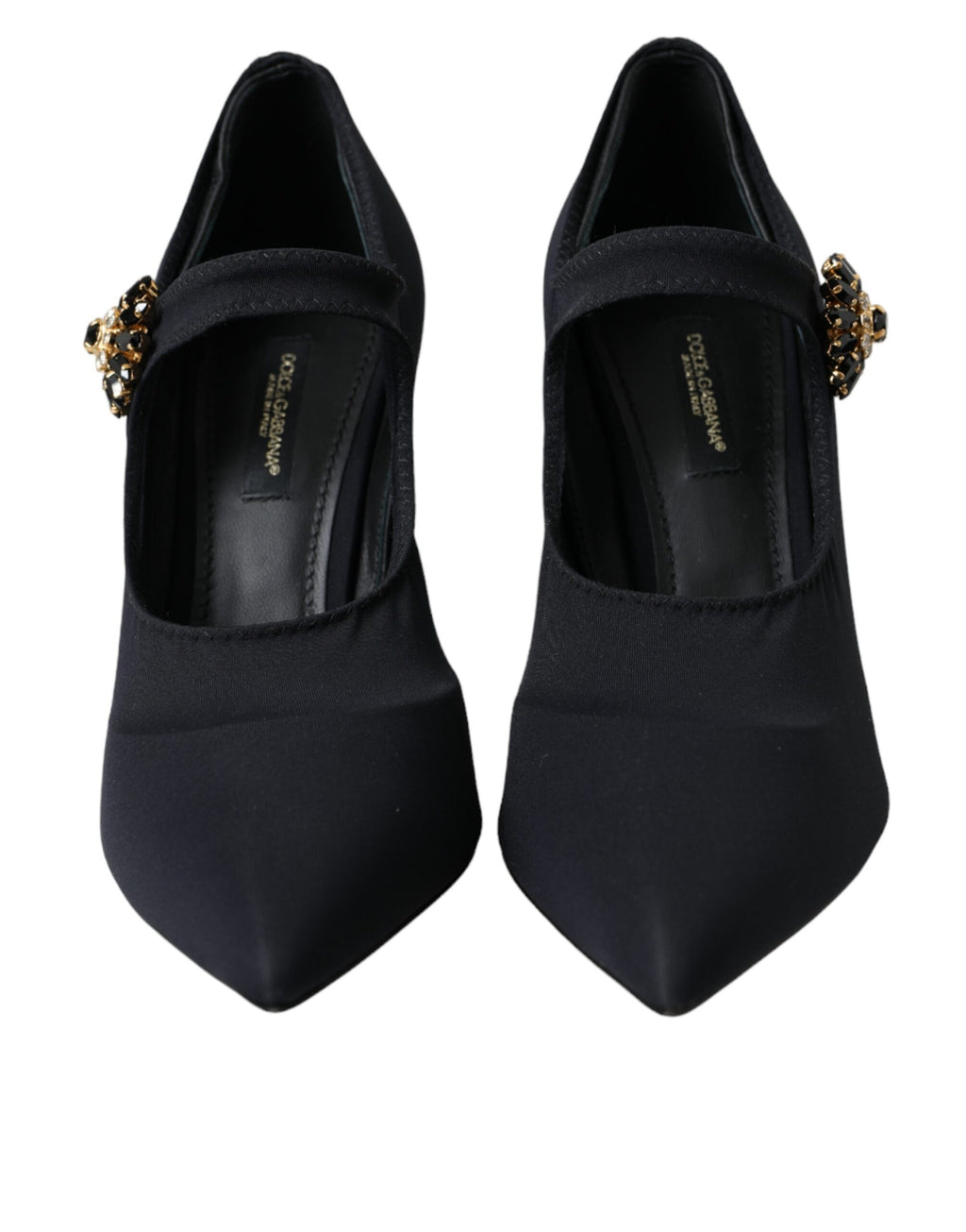 Chaussures à talons noires Dolce & Gabbana Mary Jane en jersey avec cristaux, élégantes et sophistiquées.