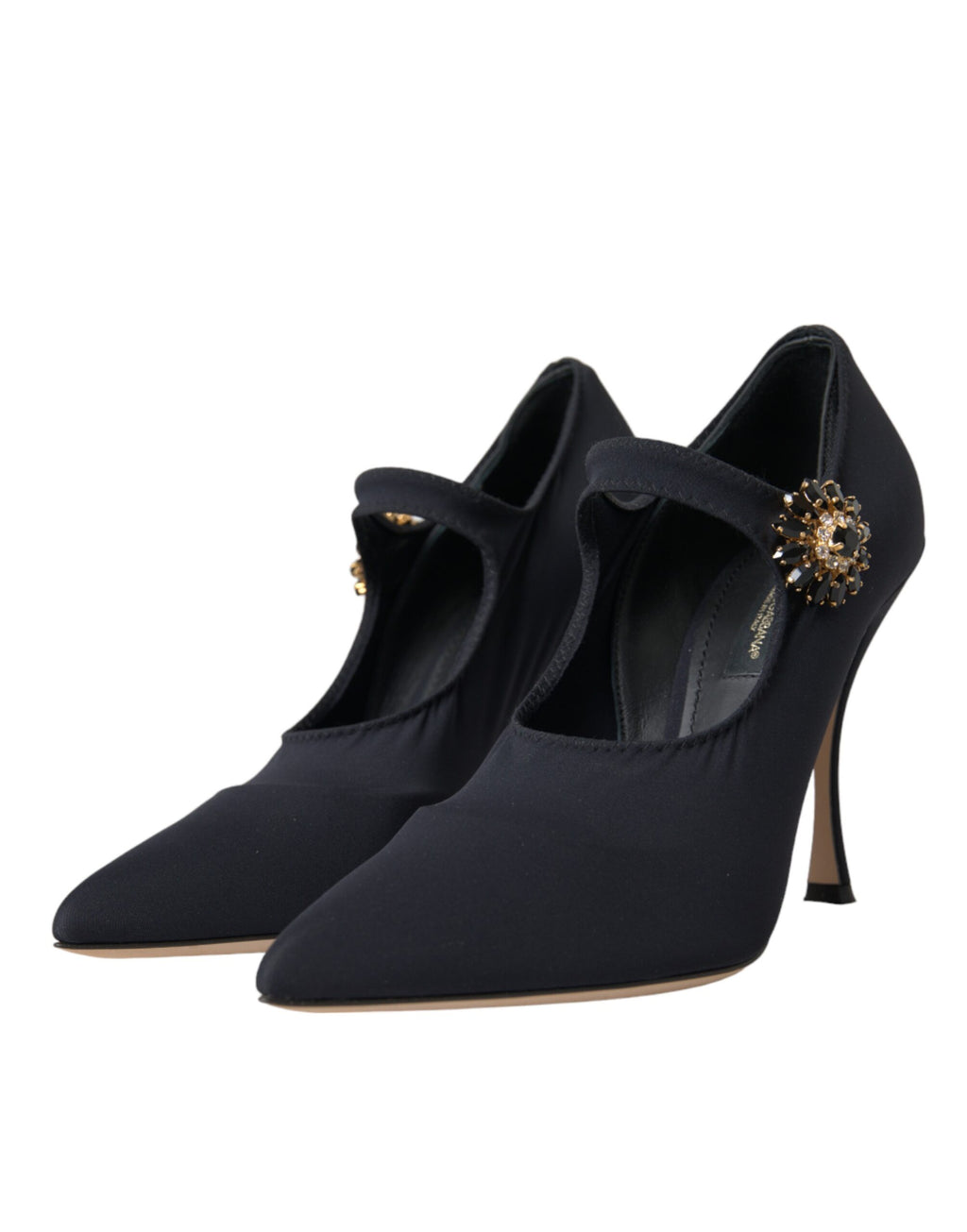 Chaussures à talons Dolce & Gabbana Mary Jane en jersey noir avec cristaux, style élégant et sophistiqué.