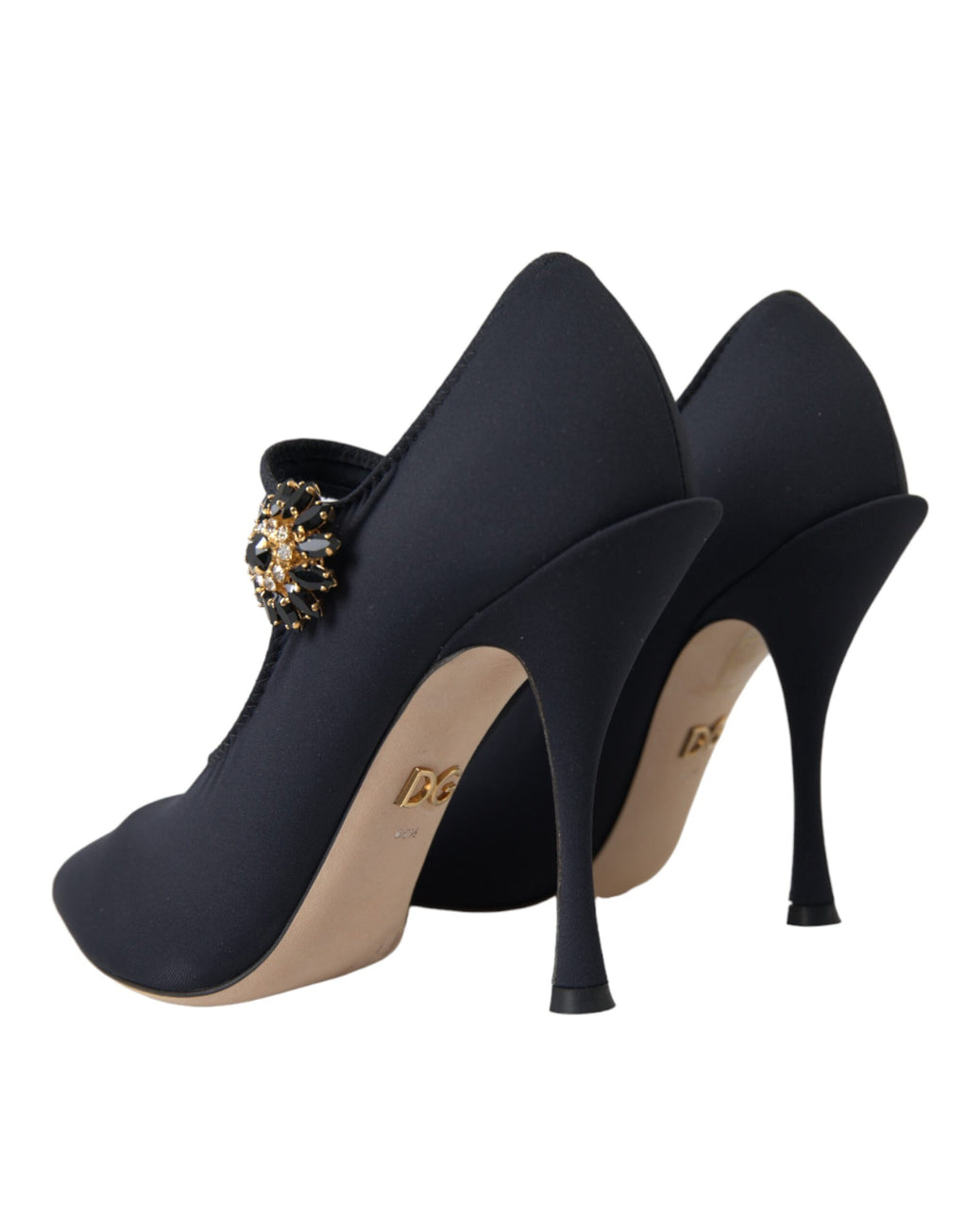 Chaussures Dolce & Gabbana Mary Jane noires en jersey avec cristaux, élégantes et raffinées, vue de côté.