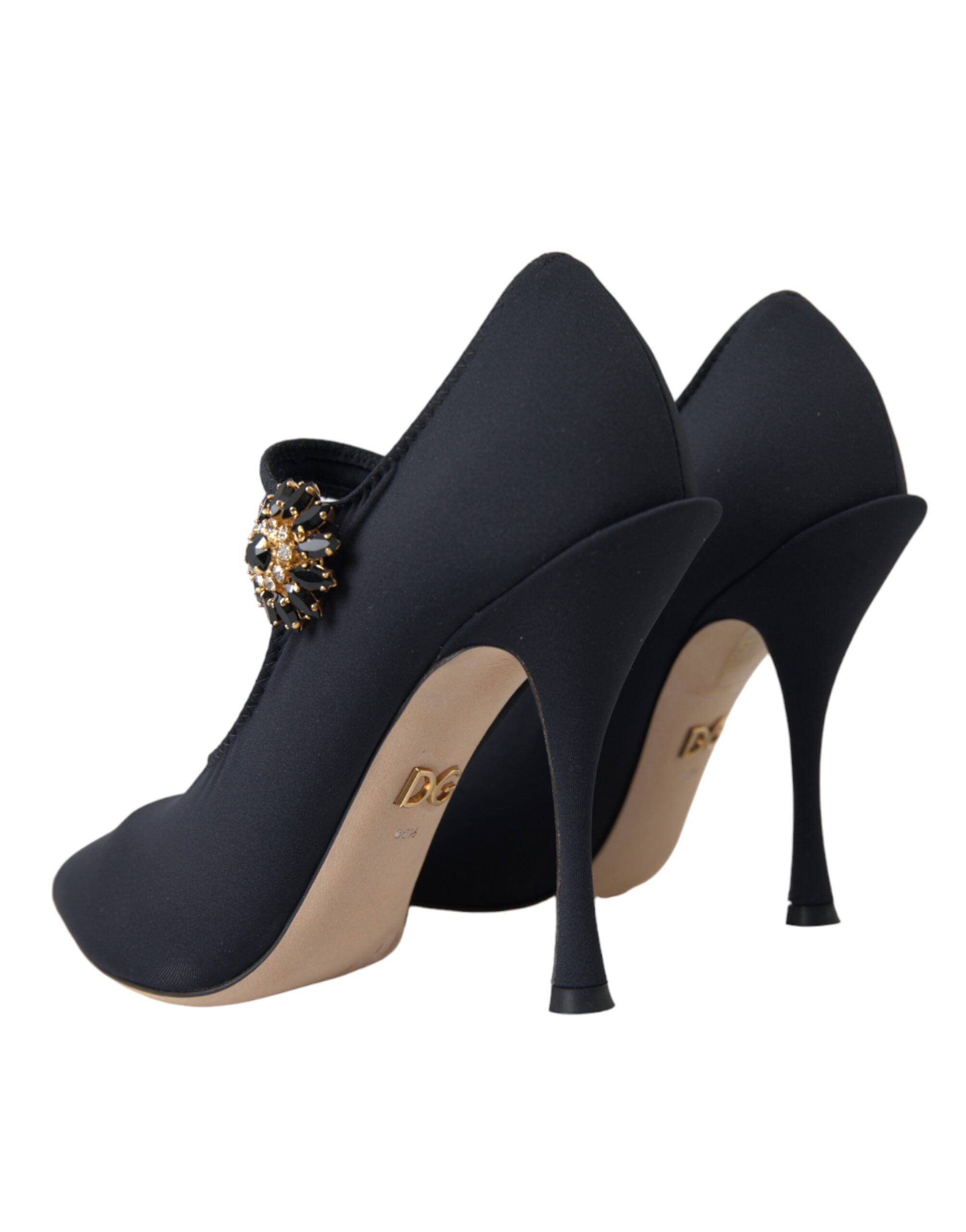 Chaussures Dolce & Gabbana Mary Jane noires en jersey avec cristaux, élégantes et raffinées, vue de côté.