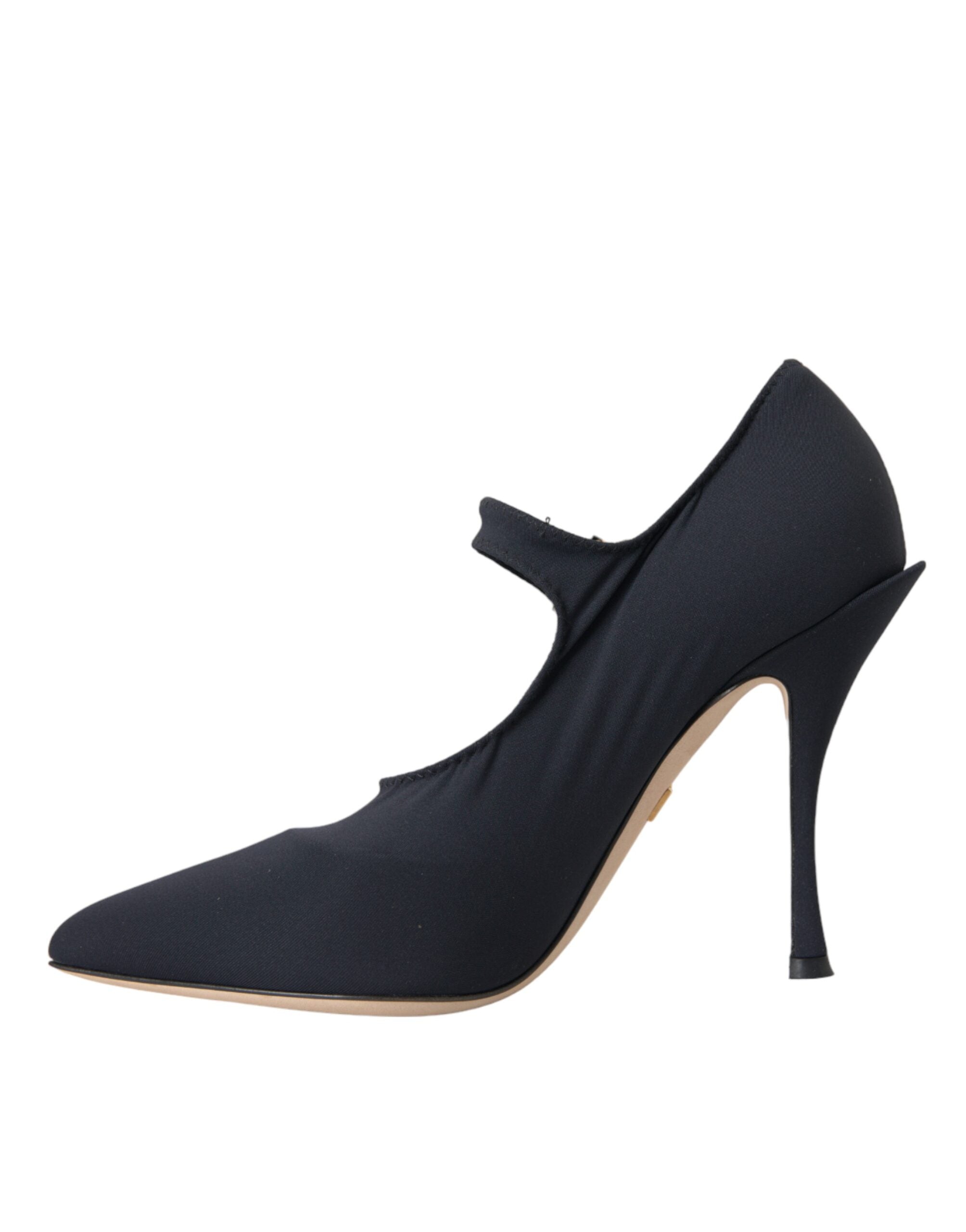 Chaussures Dolce & Gabbana, escarpins Mary Jane en jersey noir avec cristaux, style élégant et sophistiqué.