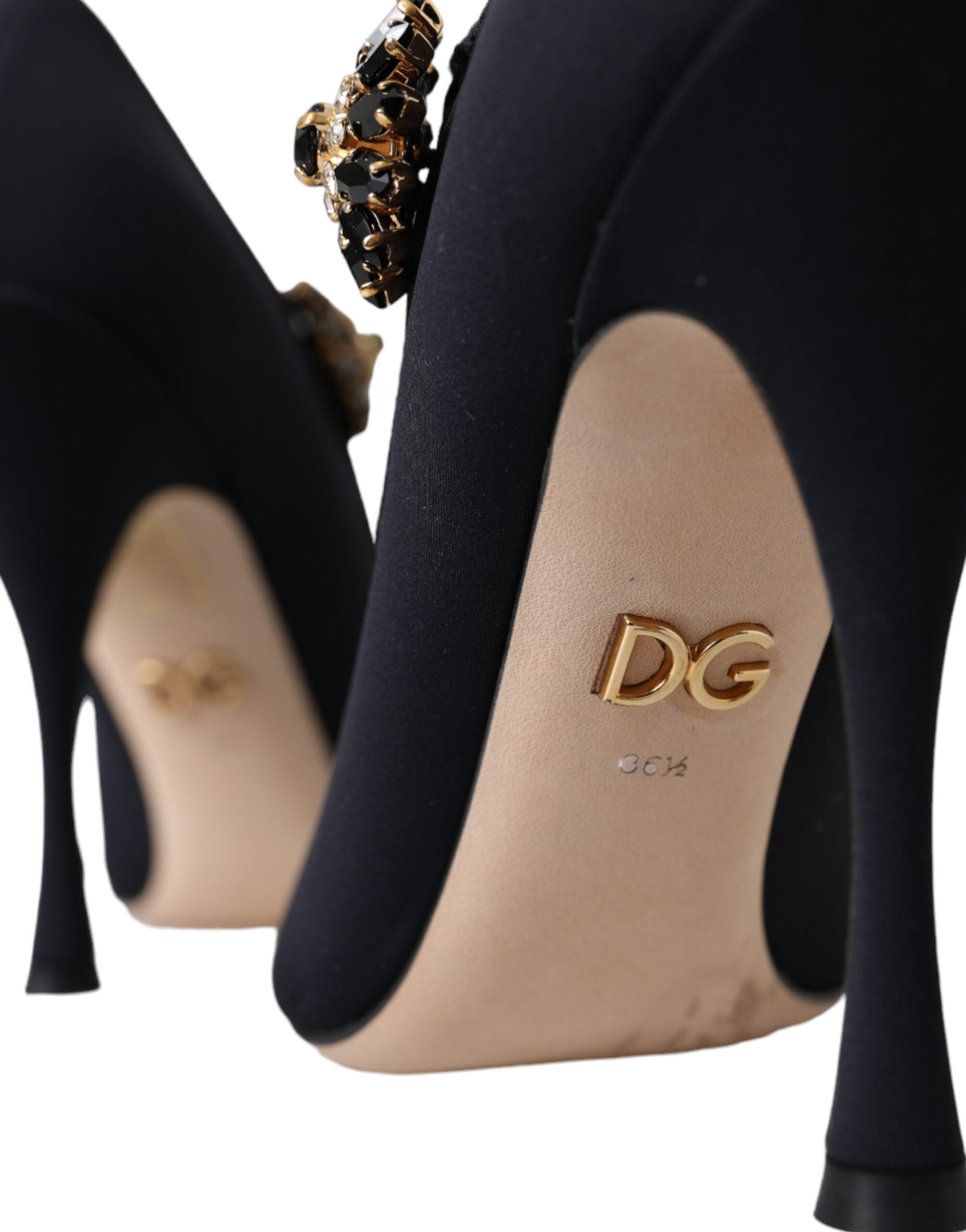 Chaussures Dolce & Gabbana Mary Jane noires en Jersey avec cristaux, élégantes et sophistiquées, vues de face.