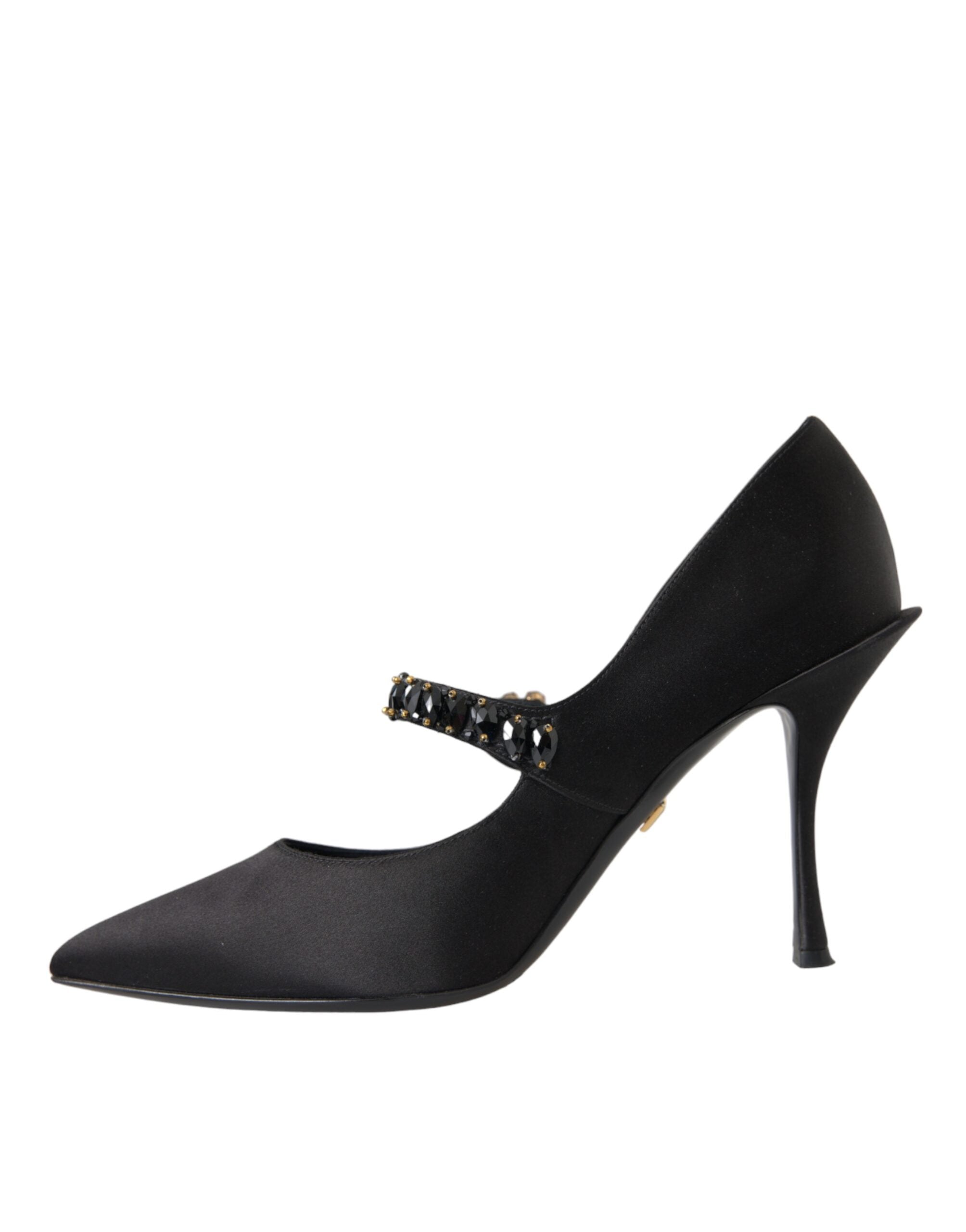 Chaussures à talons noires Dolce & Gabbana Mary Jane avec cristaux, style élégant et sophistiqué pour femmes.