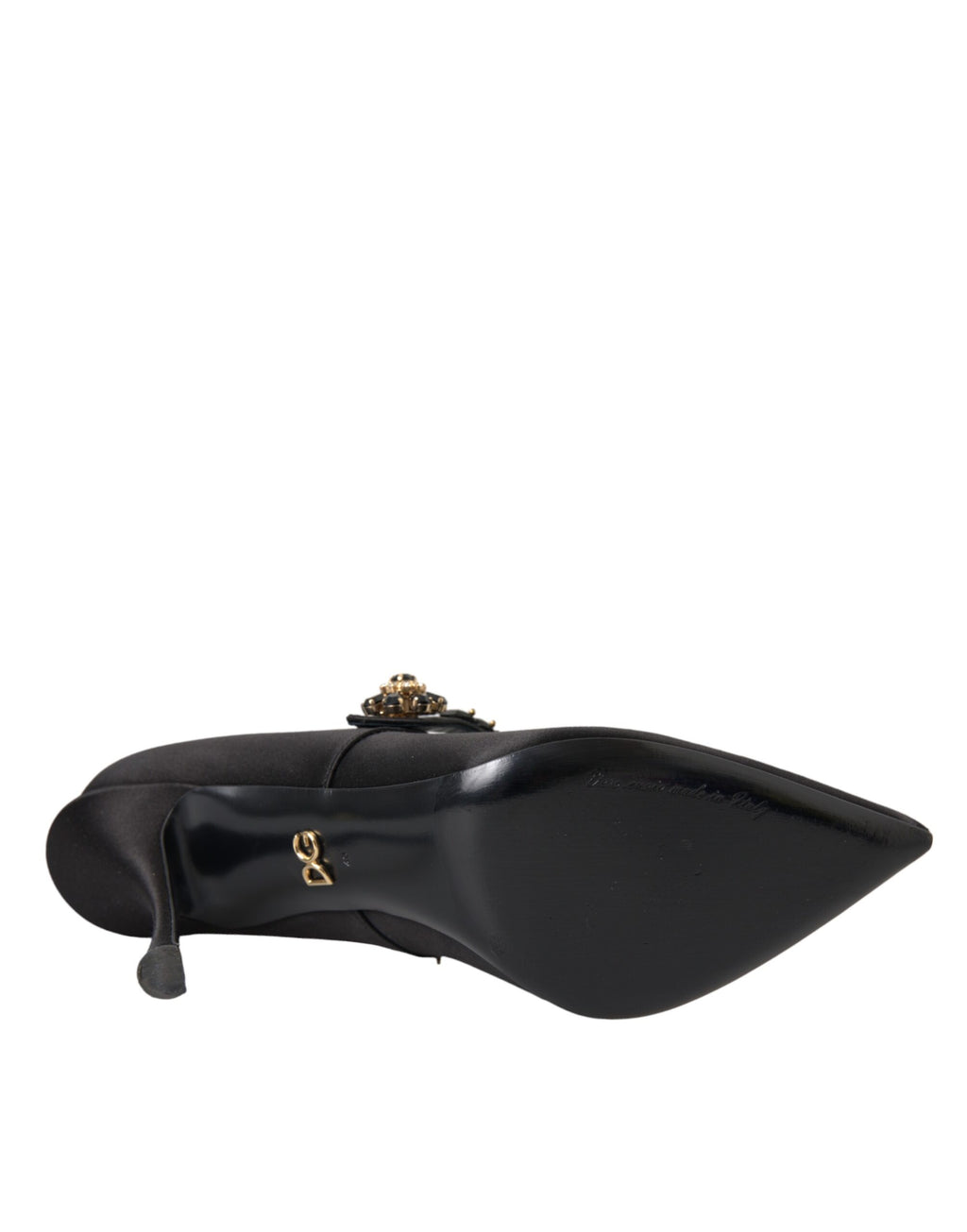 Chaussures à talons Dolce & Gabbana Mary Jane noires avec cristaux, style élégant et sophistiqué, vue de face.