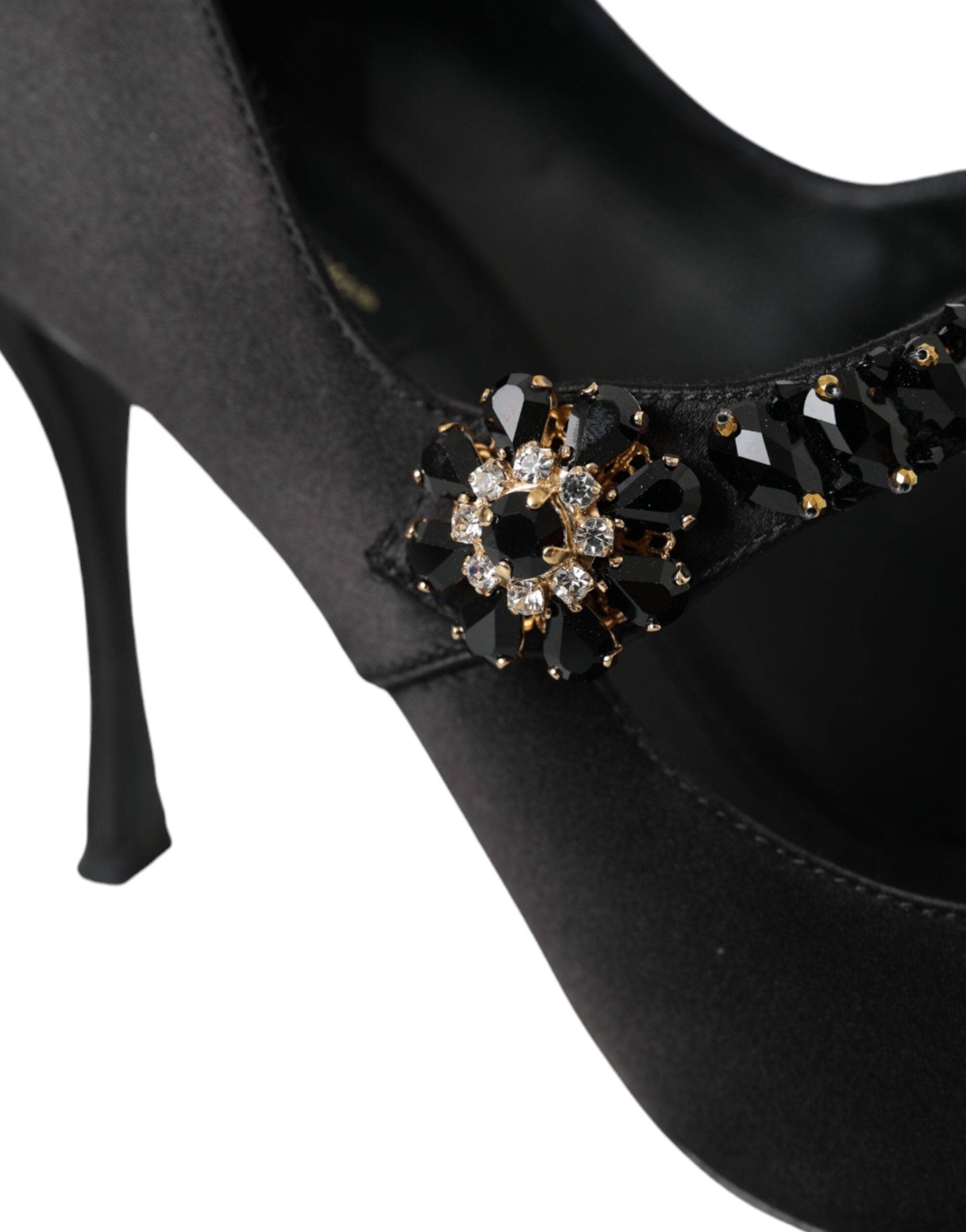 Chaussures à talons Dolce & Gabbana Mary Jane noires avec cristaux, style élégant et sophistiqué, vue de côté.