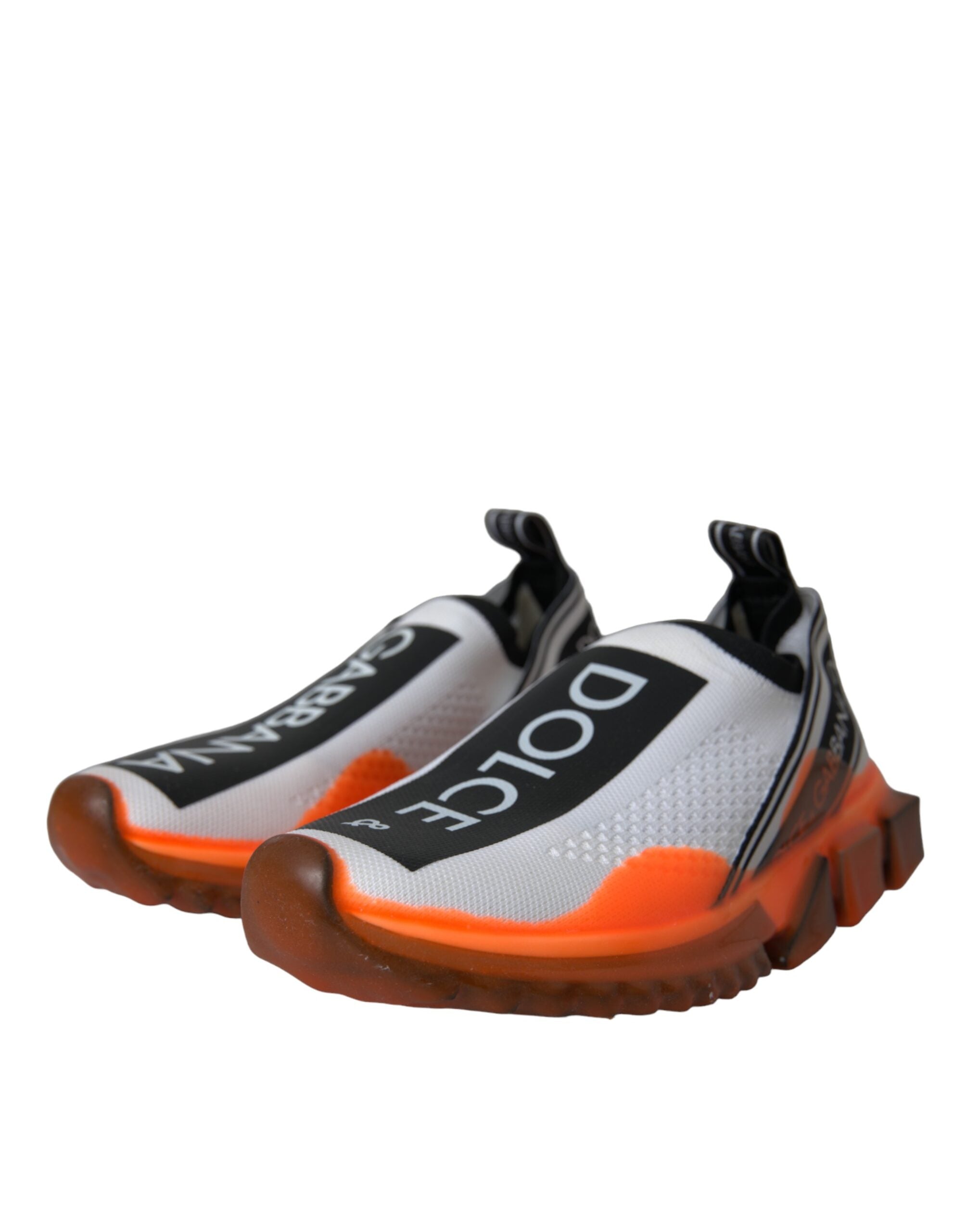 Chaussures sneakers Dolce & Gabbana Sorrento noires, blanches et orange, style slip-on, vue de face