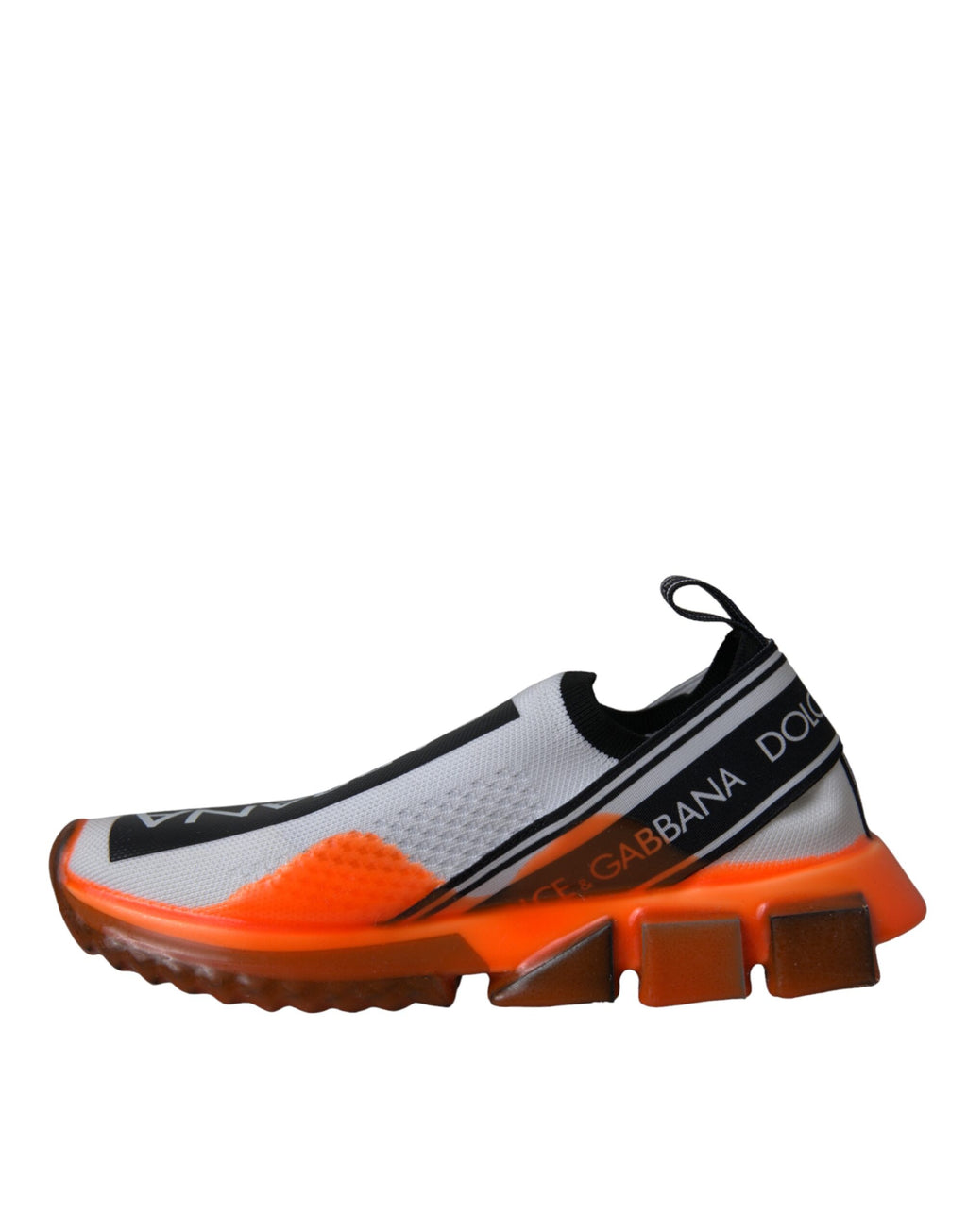 Chaussures Dolce & Gabbana Sorrento slip-on noires, blanches et orange, sneakers élégants en tissu pour homme