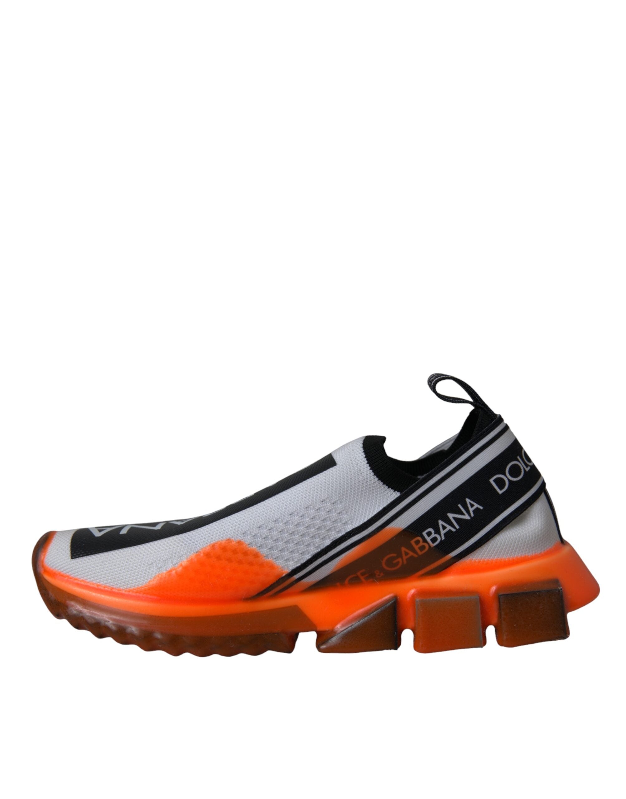 Chaussures Dolce & Gabbana Sorrento slip-on noires, blanches et orange, sneakers élégants en tissu pour homme