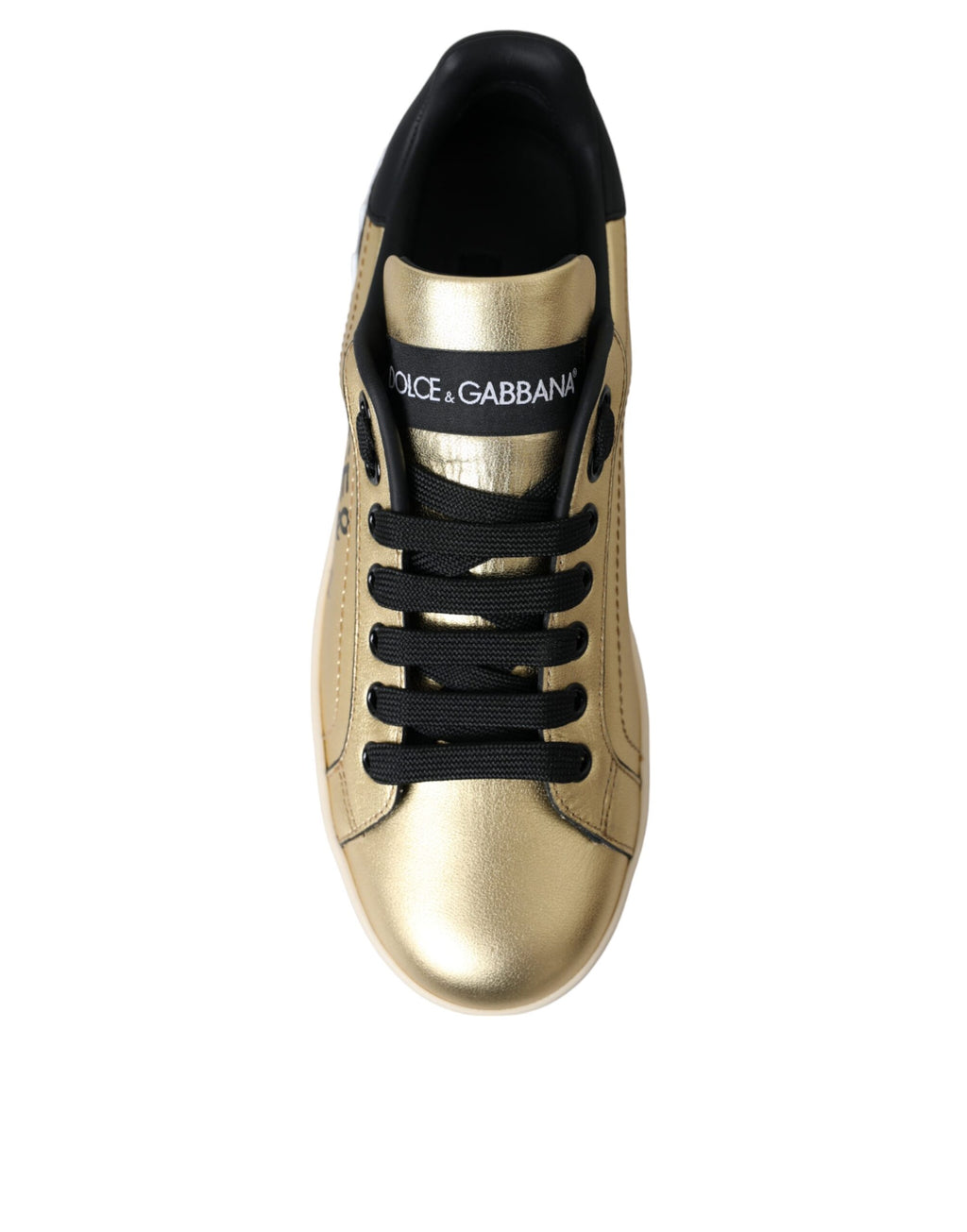 Chaussures pour femmes Dolce & Gabbana Portofino en cuir de veau doré, baskets élégantes et tendance.