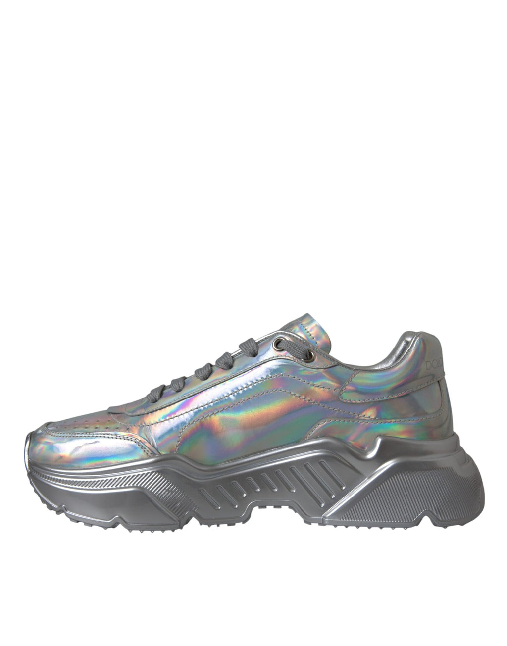 Chaussures sneakers en cuir argenté iridescent Dolce & Gabbana DAYMASTER, sneakers modernes avec finition brillante et élégante.