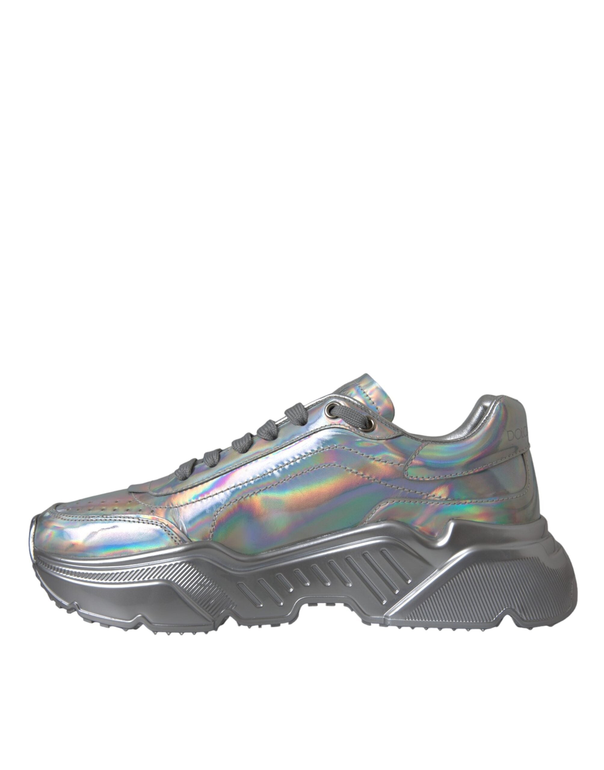 Chaussures sneakers en cuir argenté iridescent Dolce & Gabbana DAYMASTER, sneakers modernes avec finition brillante et élégante.