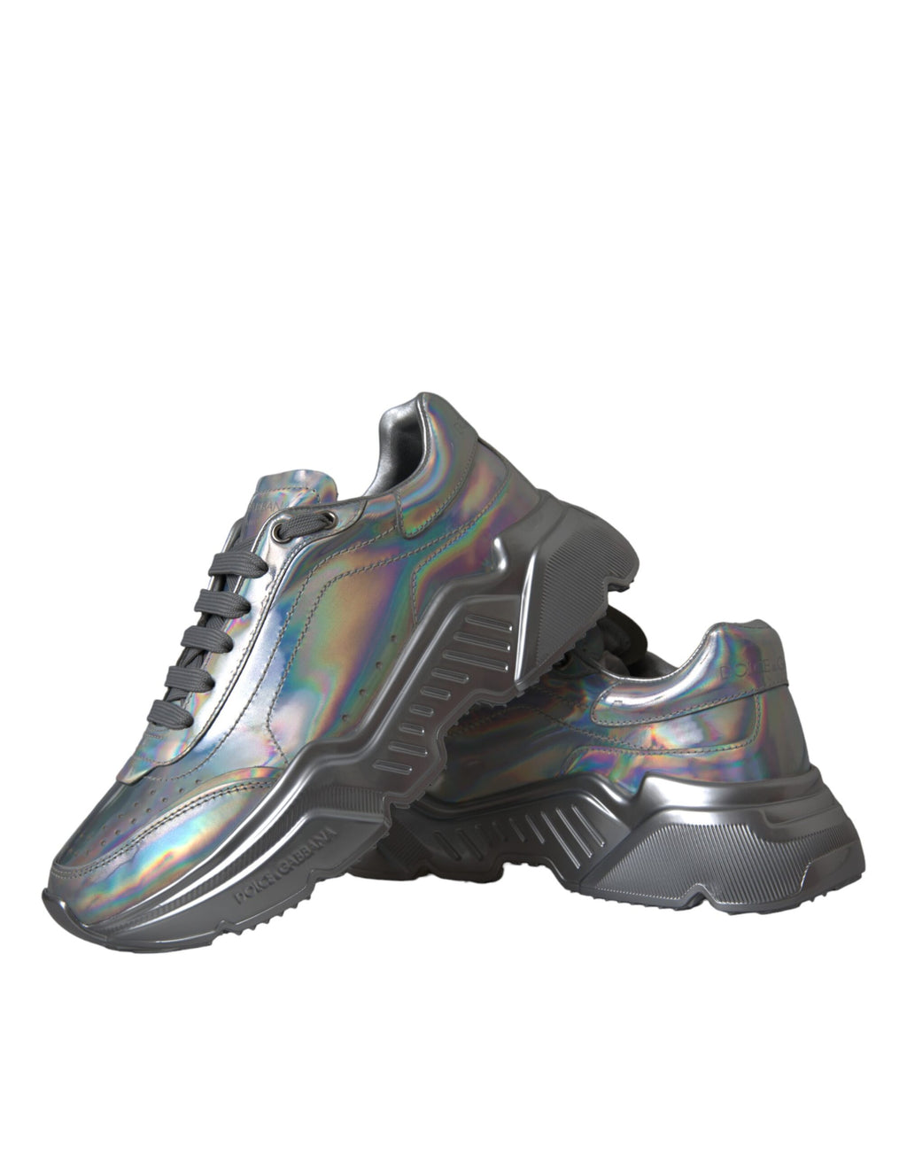 Chaussures sneakers Dolce & Gabbana DAYMASTER en cuir argent irisé, style moderne et élégant.