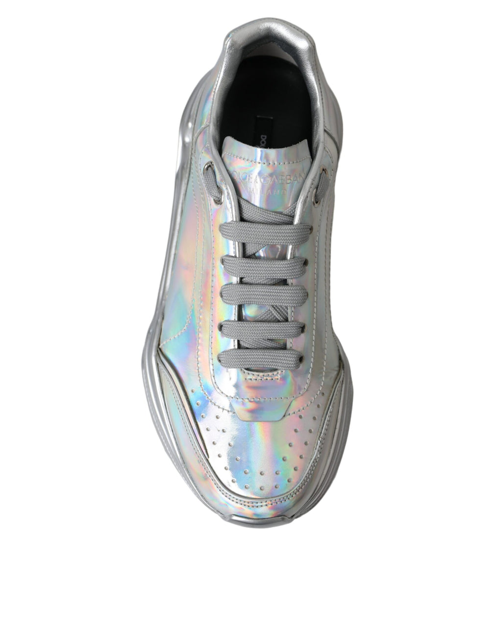 Chaussures sneakers en cuir argenté irisé Dolce & Gabbana DAYMASTER, style moderne et élégant pour femmes.