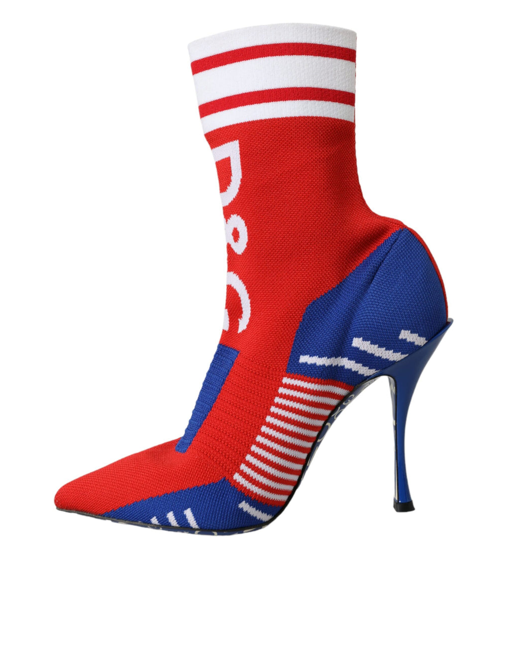 Bottes courtes Dolce & Gabbana en tissu stretch rouge et bleu avec logo, style sock, chaussures tendance.