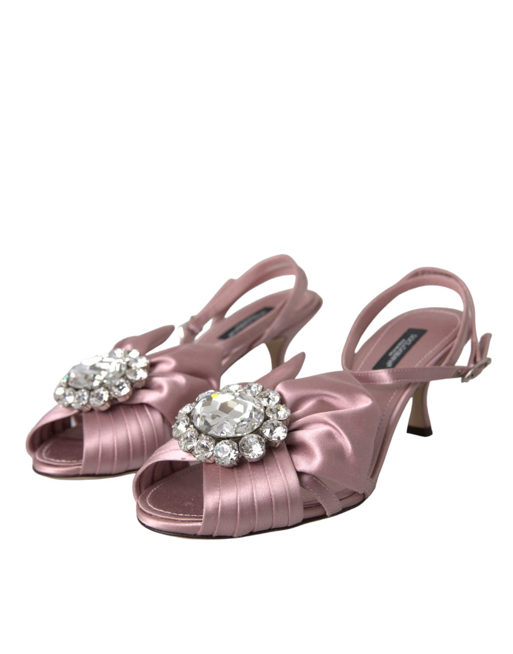 Sandales à talons roses Dolce & Gabbana Keira ornées de cristaux, chaussures élégantes en satin brillant.