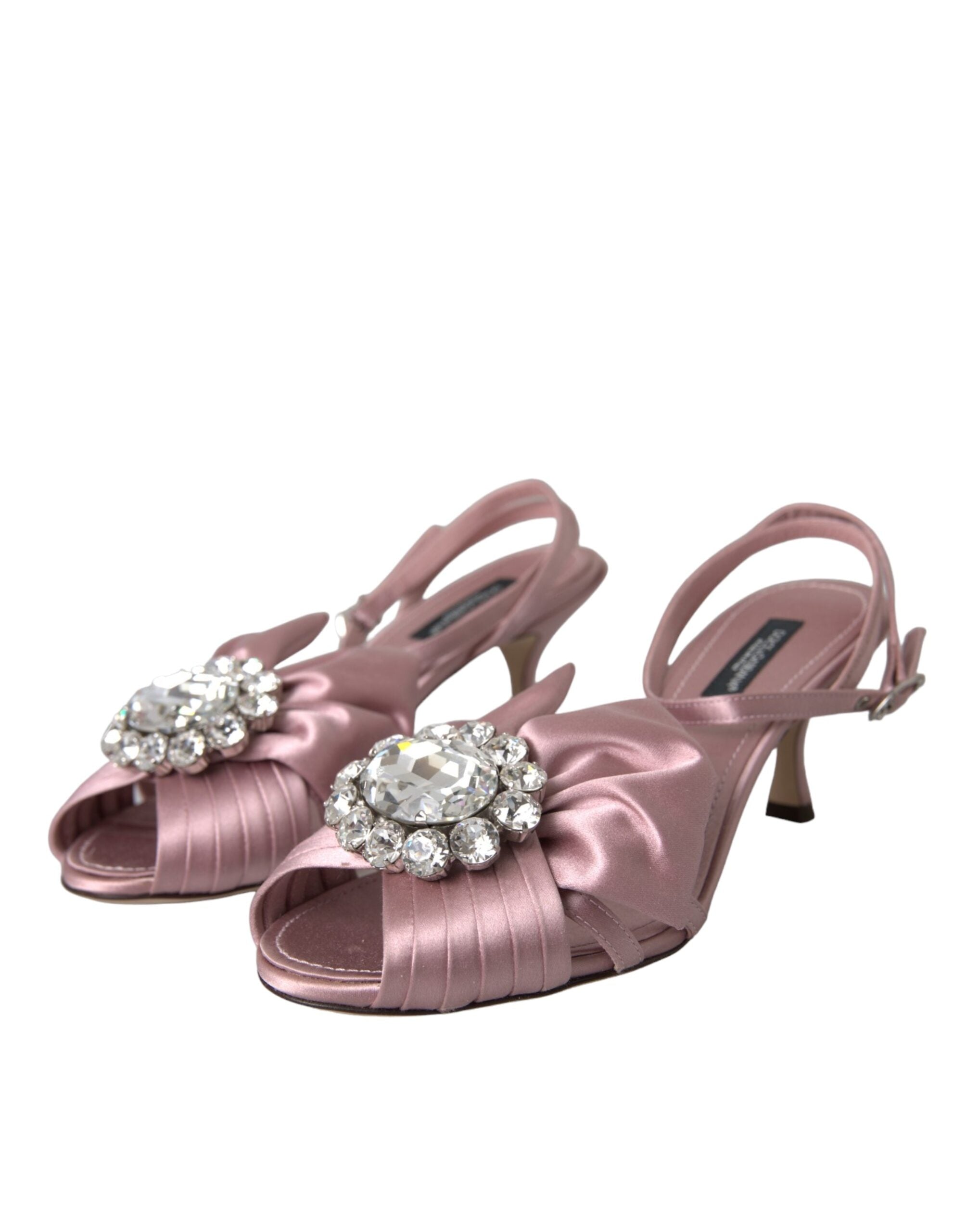Sandales à talons roses Dolce & Gabbana Keira ornées de cristaux, chaussures élégantes en satin brillant.