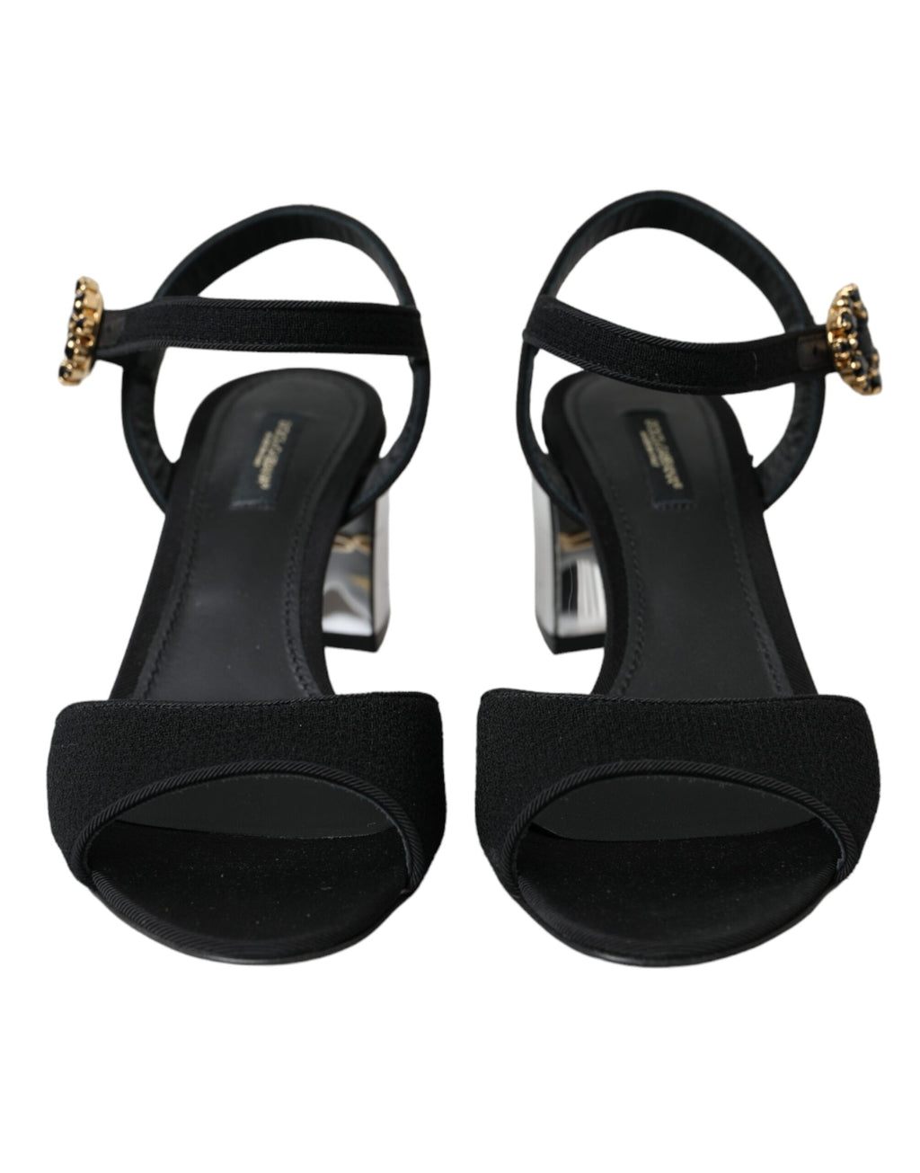Sandales noires Dolce & Gabbana Keira avec cristaux et bride à la cheville, élégantes chaussures à talons.