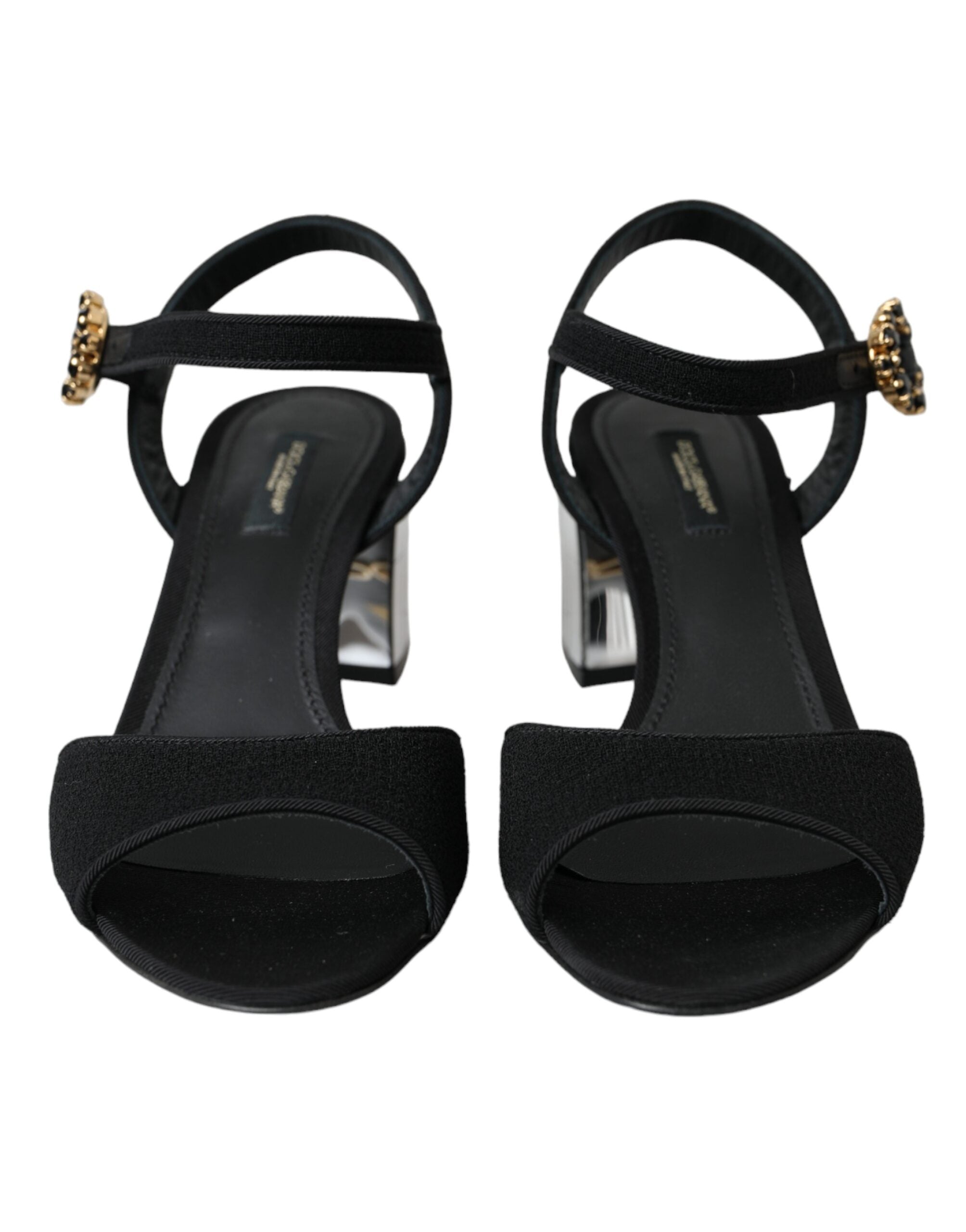 Sandales noires Dolce & Gabbana Keira avec cristaux et bride à la cheville, élégantes chaussures à talons.