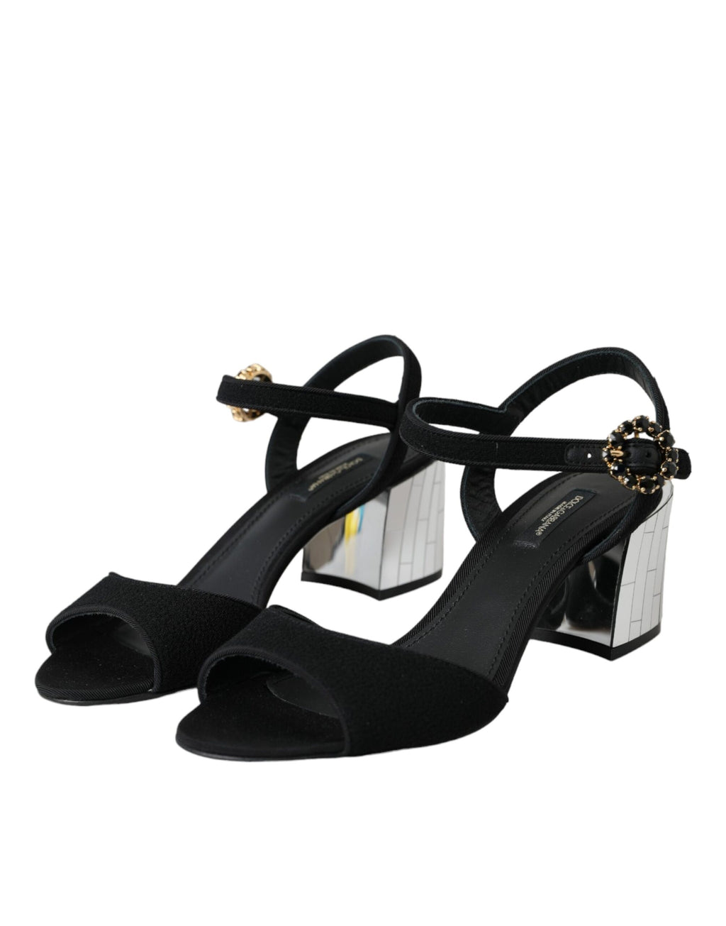 Sandales noires Dolce & Gabbana Keira avec cristaux, bride à la cheville, semelle en cuir élégante et tendance.