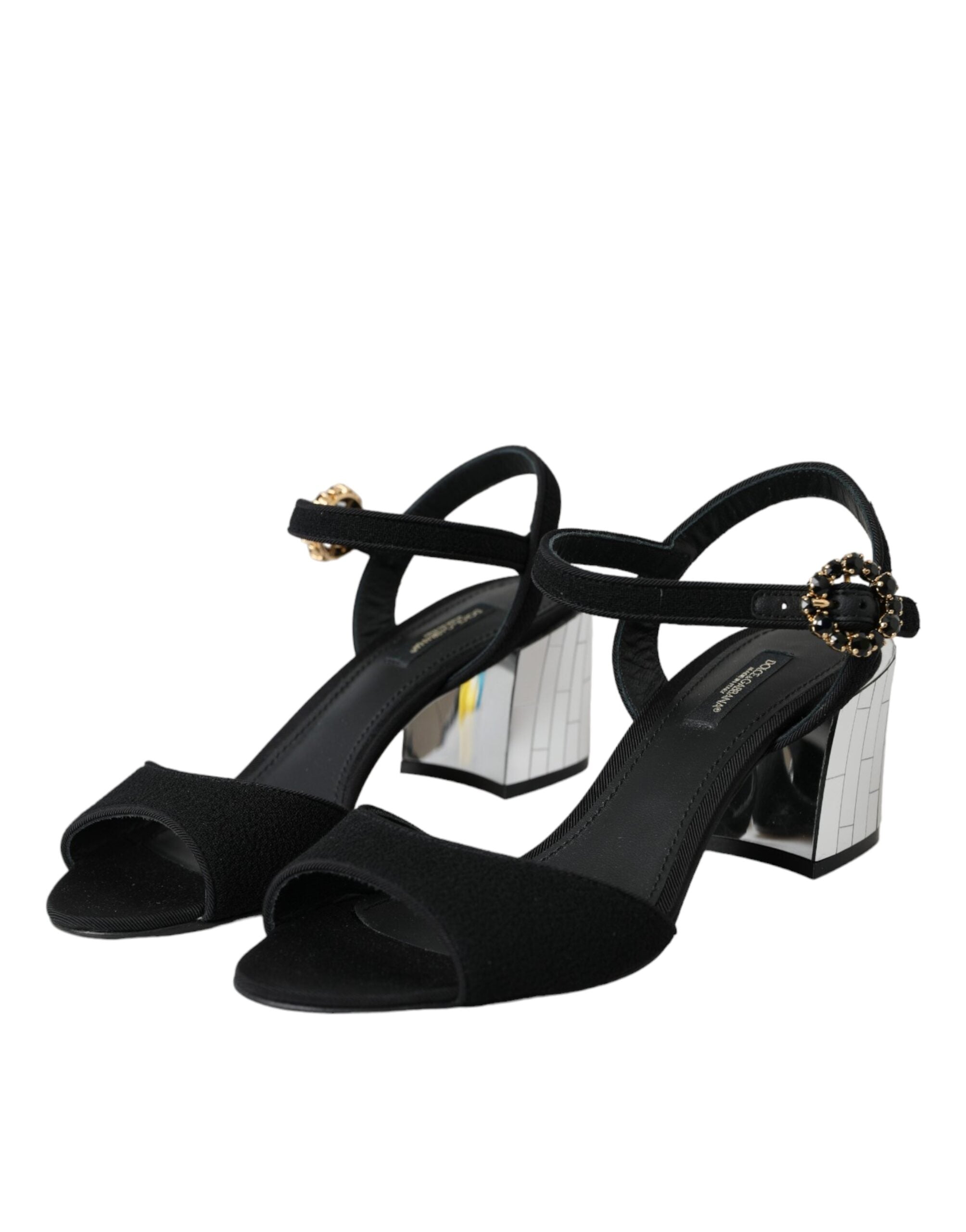 Sandales noires Dolce & Gabbana Keira avec cristaux, bride à la cheville, semelle en cuir élégante et tendance.