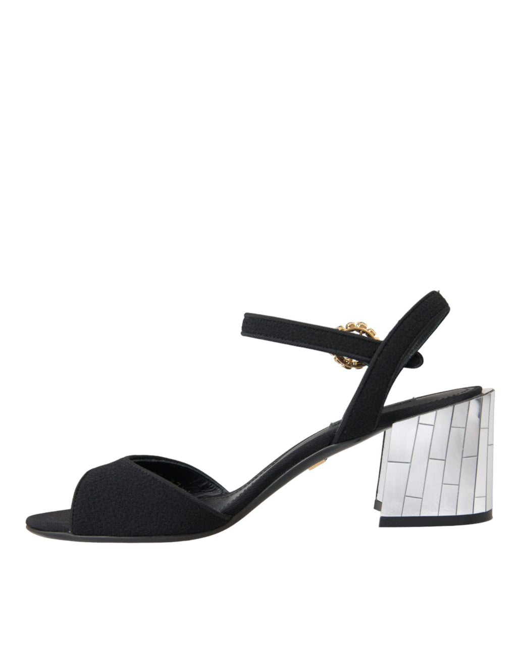 Sandales à talons noires Dolce & Gabbana Keira avec bride à cristal à la cheville, design élégant et sophistiqué.