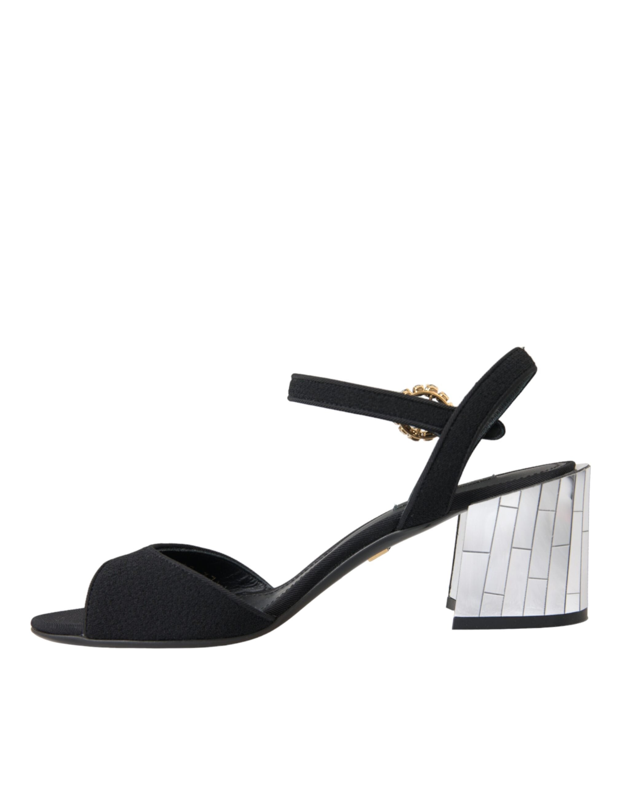 Sandales à talons noires Dolce & Gabbana Keira avec bride à cristal à la cheville, design élégant et sophistiqué.
