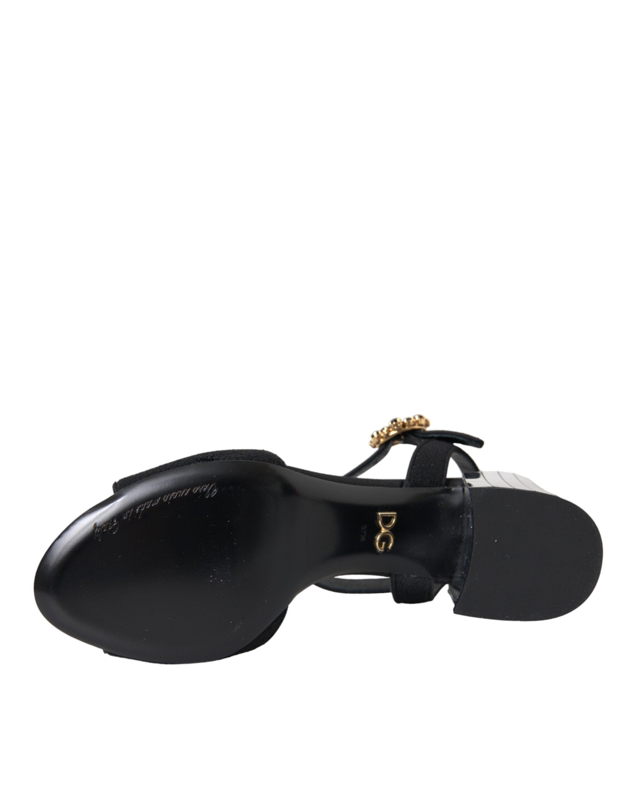 Sandales noires Dolce & Gabbana Keira avec cristaux, bride à la cheville, semelle en talon élégant.