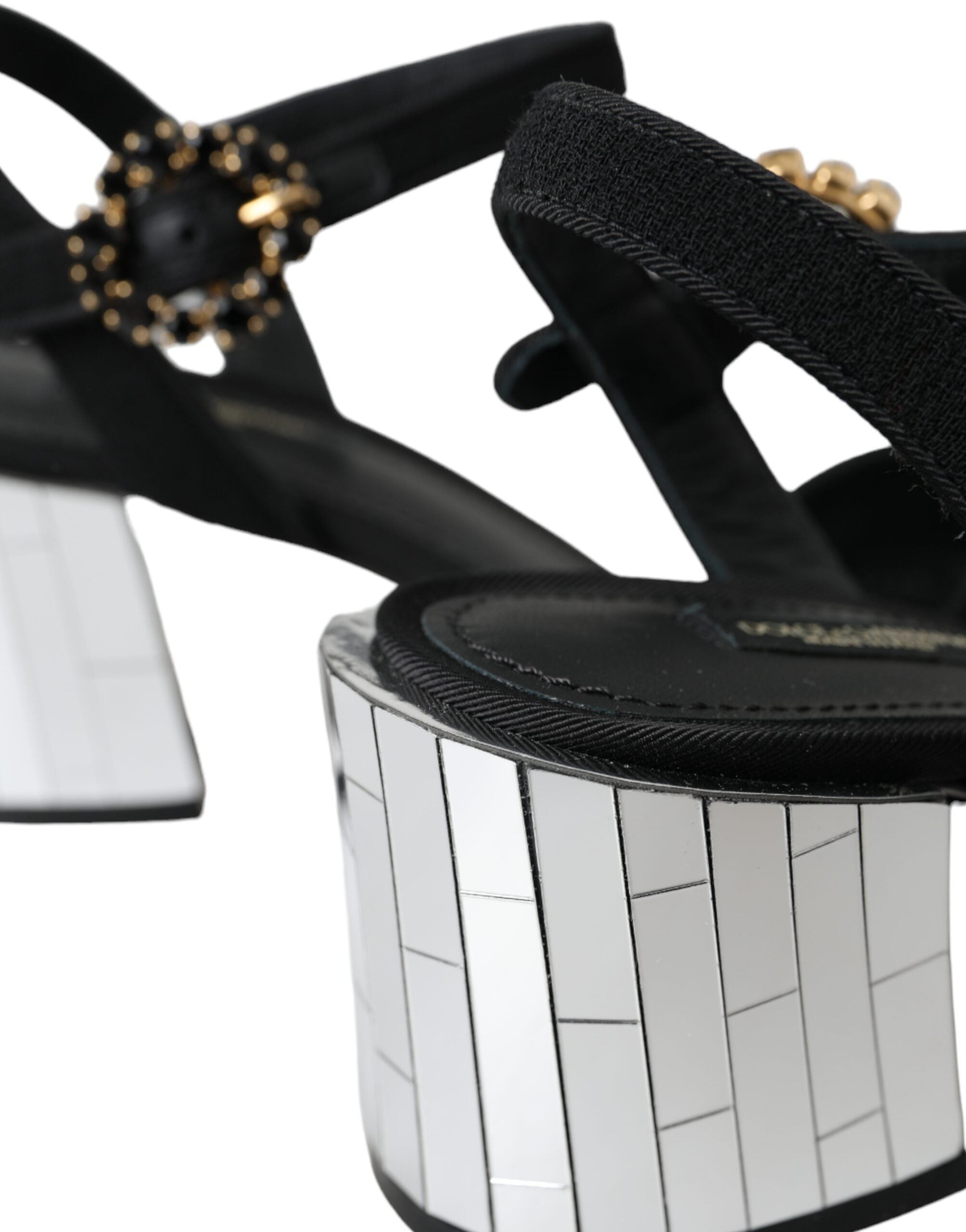 Sandales noires Dolce & Gabbana Keira avec cristaux à bride à la cheville, élégantes chaussures à talons pour femme.