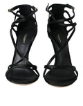Chaussures à talons noires Dolce & Gabbana Keira en satin, sandales élégantes avec talons hauts et design sophistiqué.