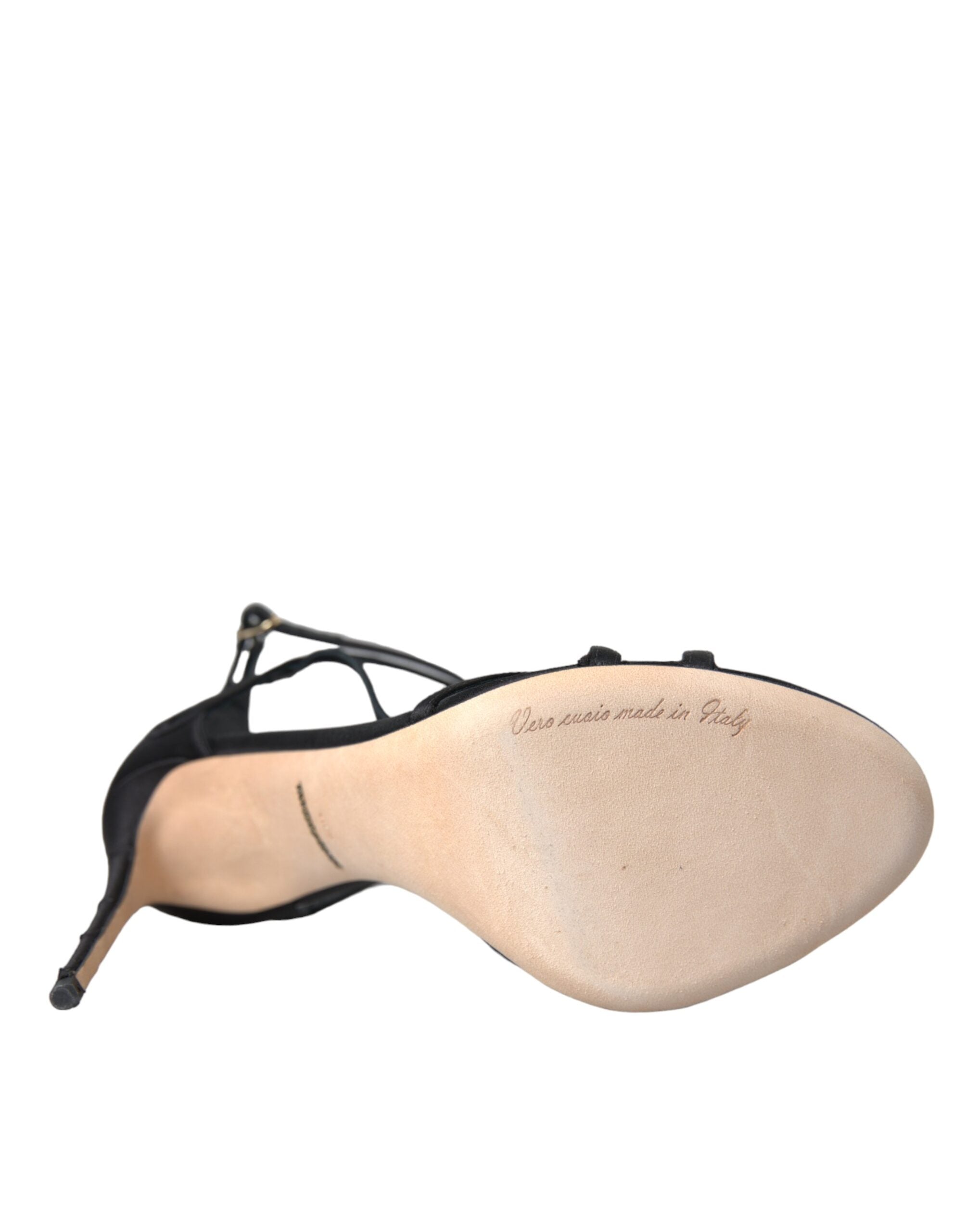 Sandales à talons noires Dolce & Gabbana Keira en satin, avec bride élégante et design sophistiqué.