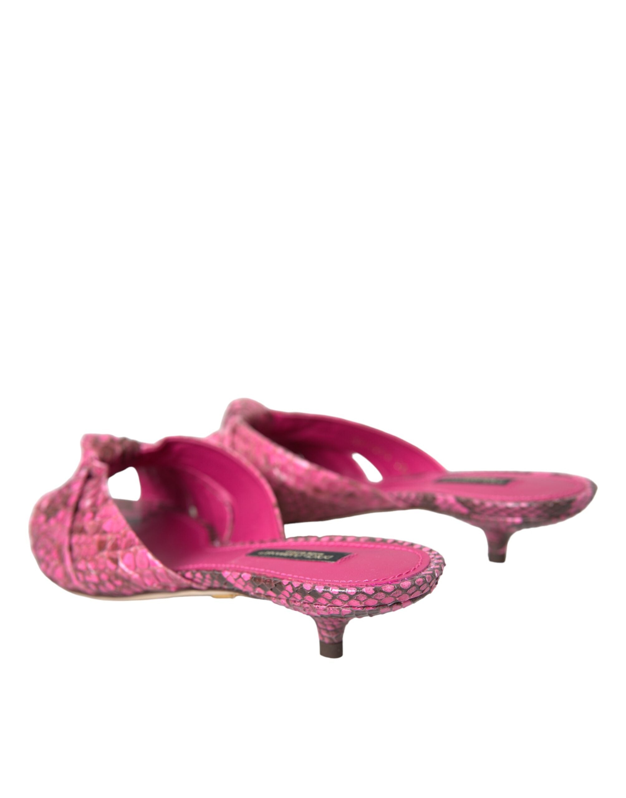 Chaussures Dolce & Gabbana, talons kitten en cuir exotique rose, slides élégants pour femme.
