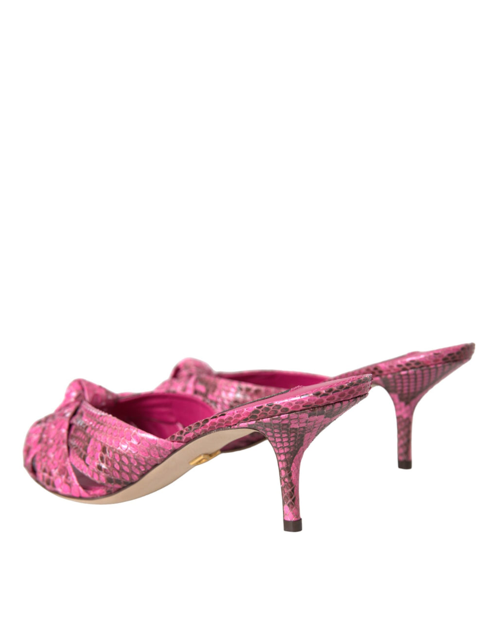 Chaussures Dolce & Gabbana, sandales à talon kitten en cuir exotique rose, élégantes et sophistiquées.