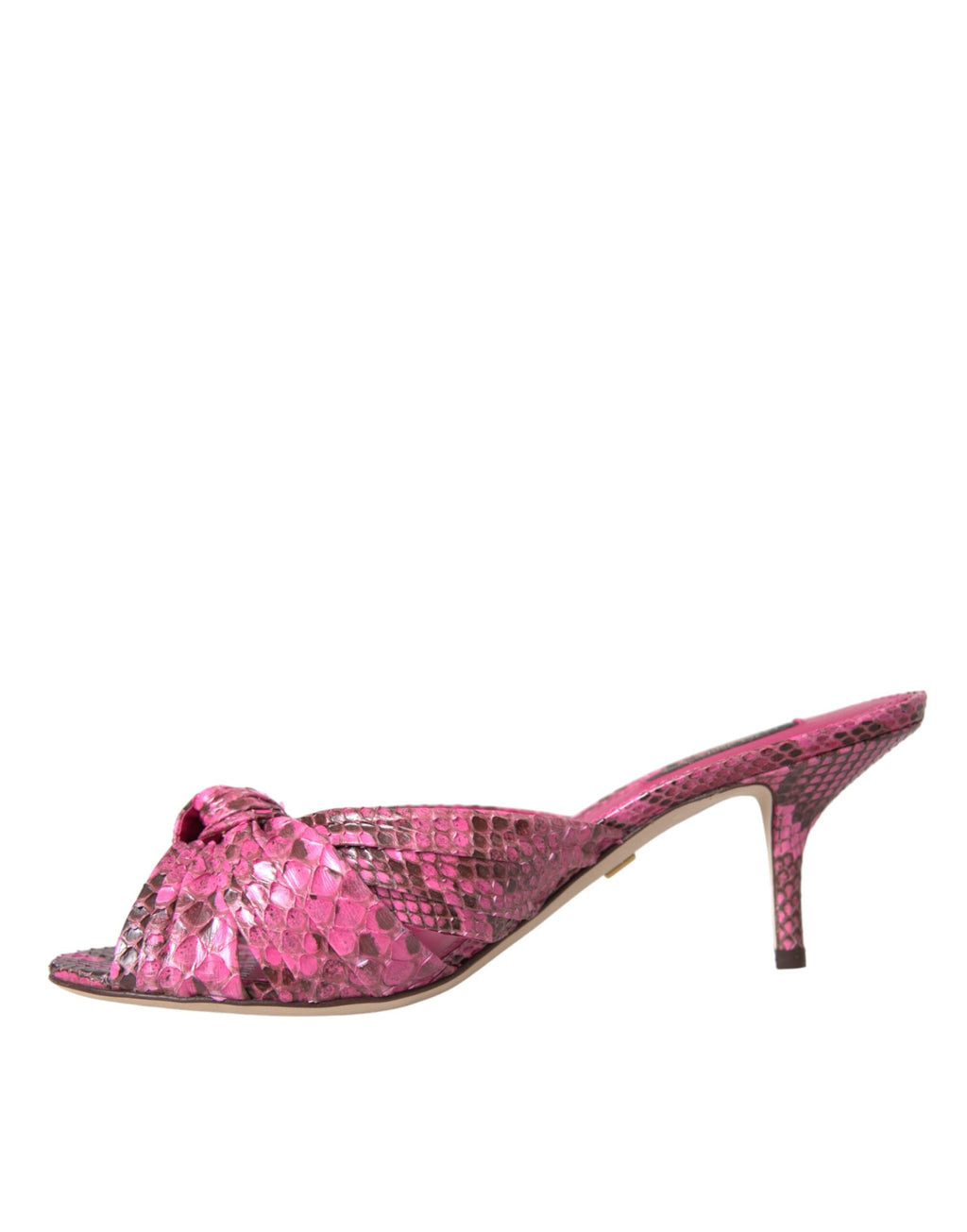 Chaussures Dolce & Gabbana, sandales à talons kitten en cuir exotique rose, style élégant et sophistiqué.