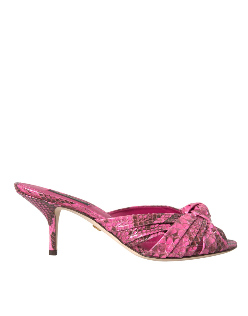 Sandales Dolce & Gabbana à talons kitten en cuir exotique rose, avec bride élégante et semelle en cuir.