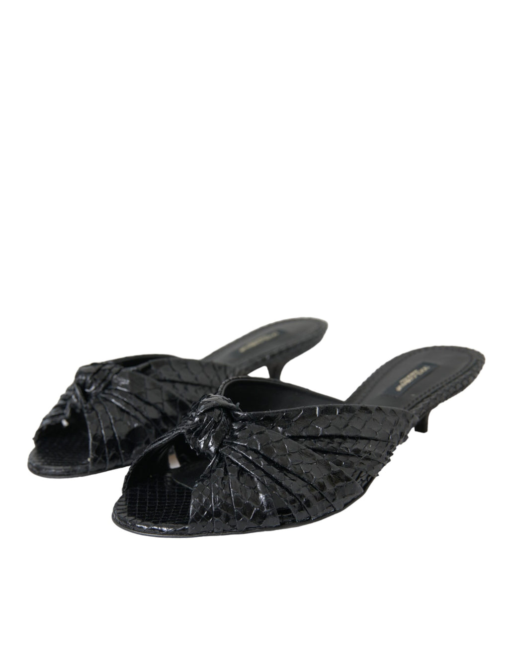 Sandales à talons Dolce & Gabbana en cuir exotique noir, avec semelle en cuir et design élégant pour femme.