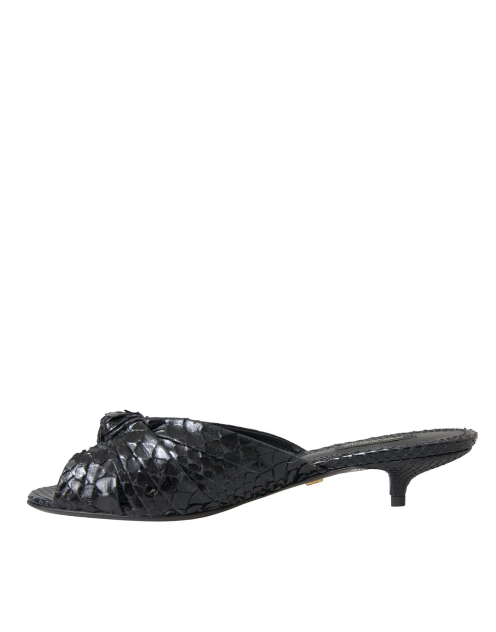 Sandales à talons Dolce & Gabbana en cuir exotique noir, avec design élégant et détails sophistiqués.