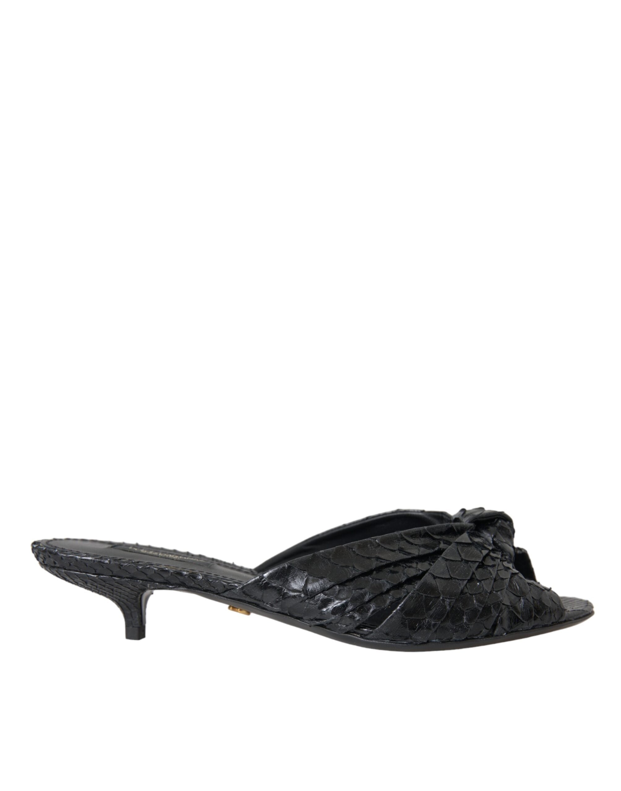 Chaussures Dolce & Gabbana talons en cuir exotique noir, sandales élégantes à glissière pour femmes