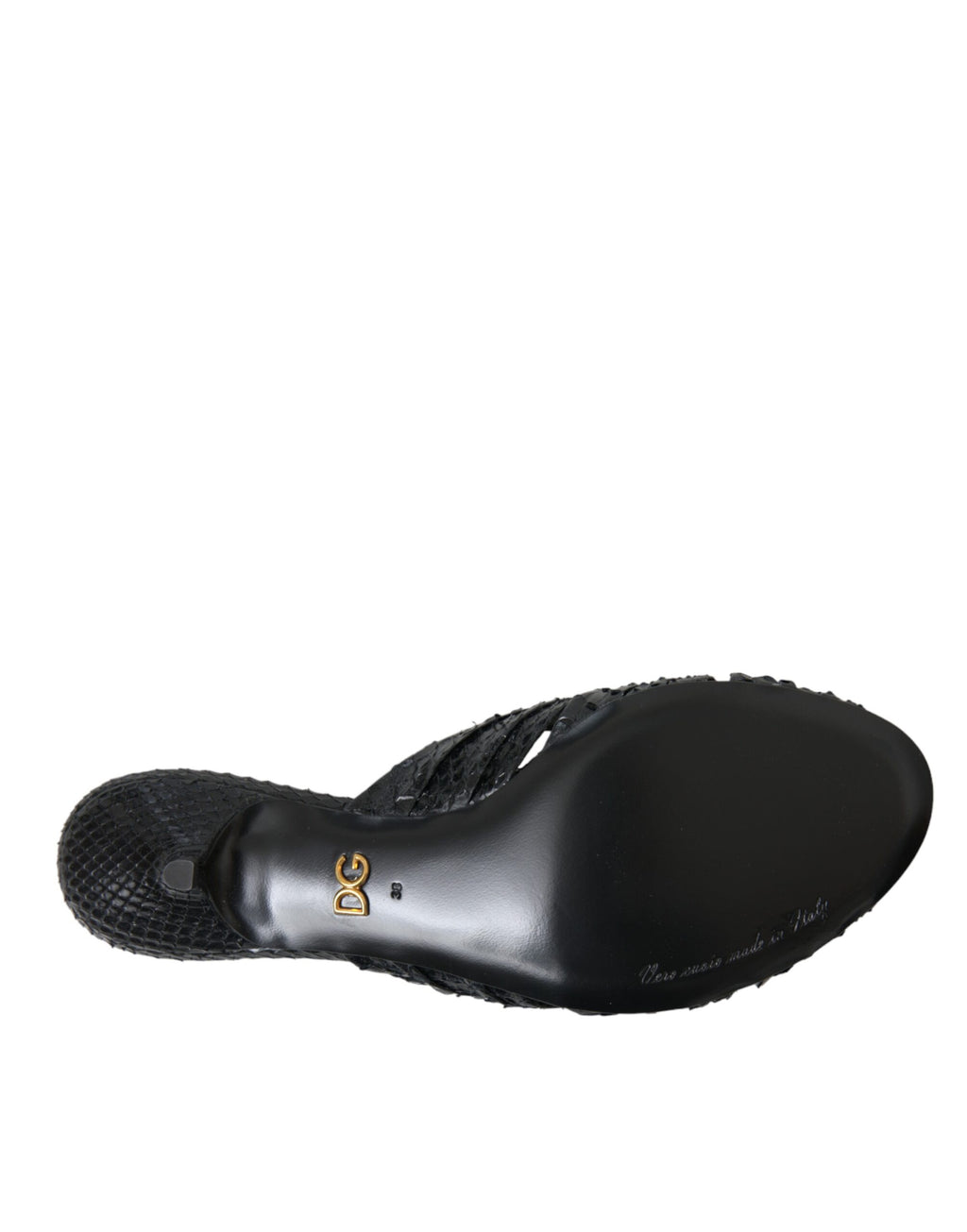 Sandales à talons Dolce & Gabbana en cuir exotique noir, chaussures élégantes et sophistiquées.