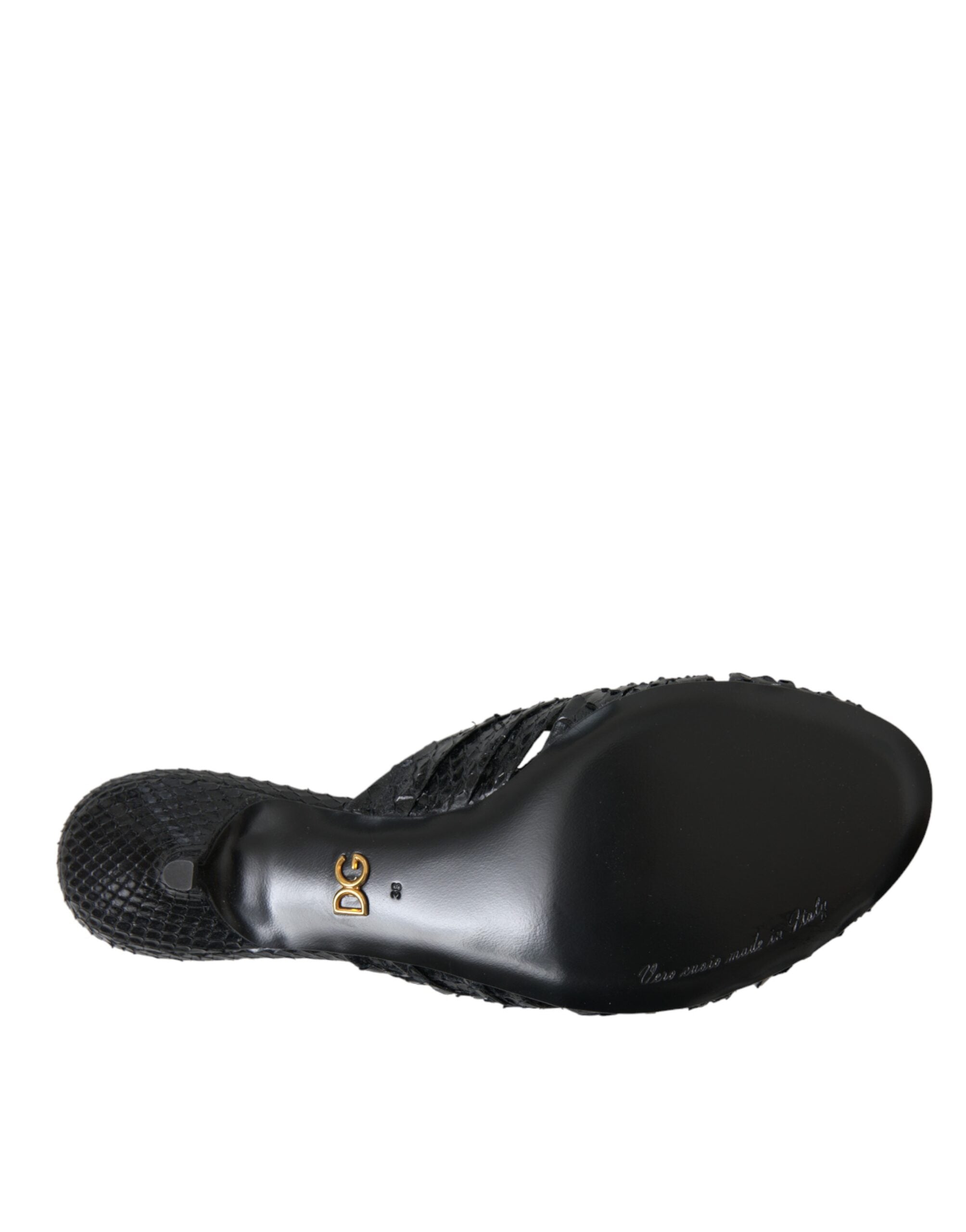 Sandales à talons Dolce & Gabbana en cuir exotique noir, chaussures élégantes et sophistiquées.