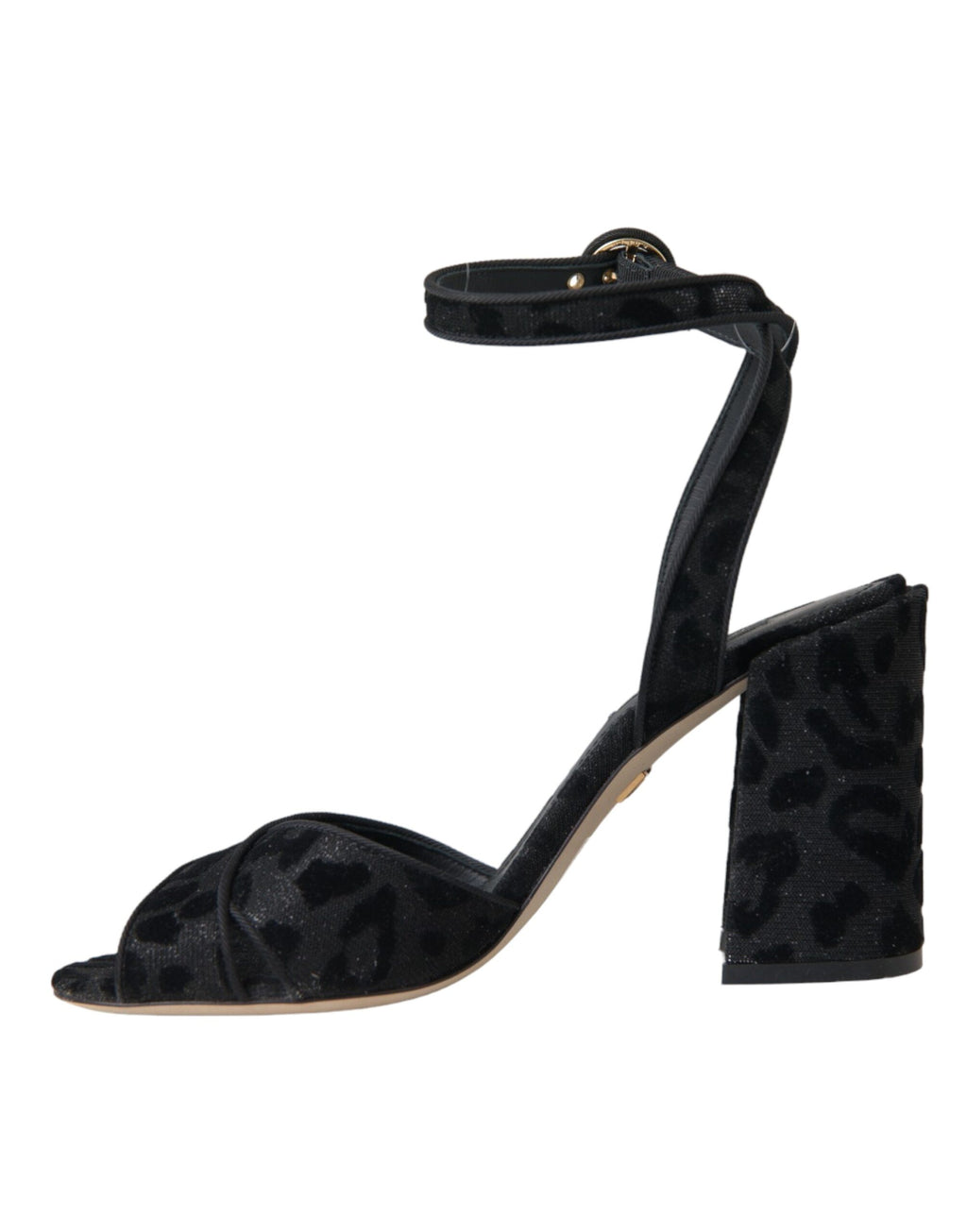Escarpins Dolce & Gabbana en daim noir avec motif léopard, semelles élégantes, chaussure à talon haut sophistiquée.