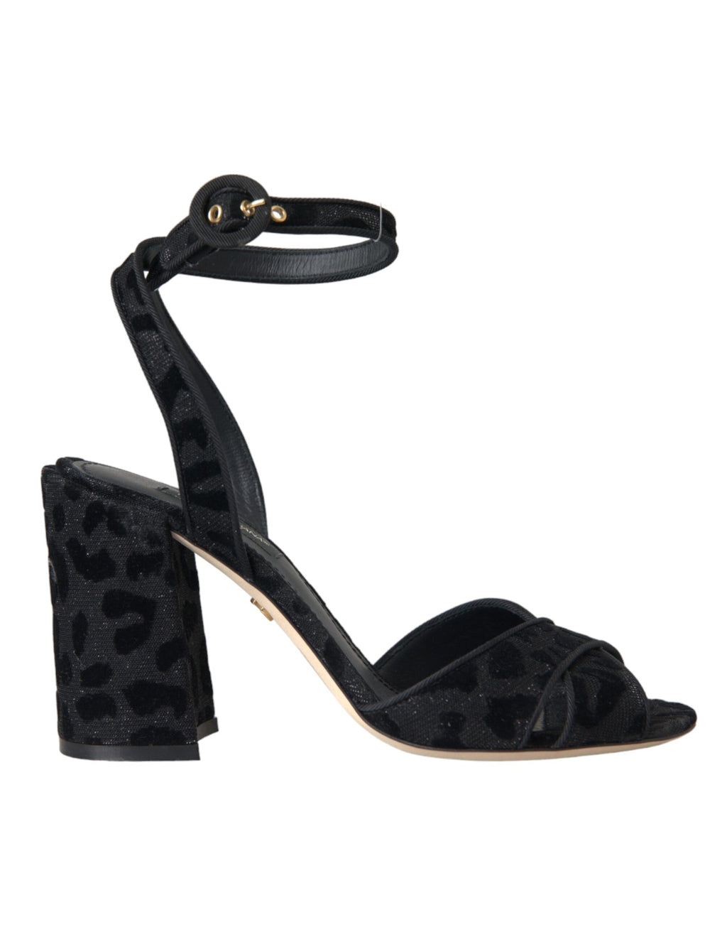 Sandales à talons en daim noir à motif léopard de Dolce & Gabbana, chaussures élégantes et sophistiquées.