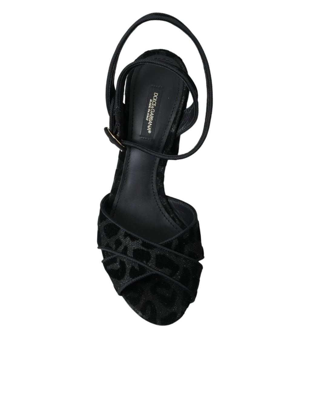 Sandales à talons en daim noir avec motif léopard de Dolce & Gabbana, chaussures élégantes pour femmes.