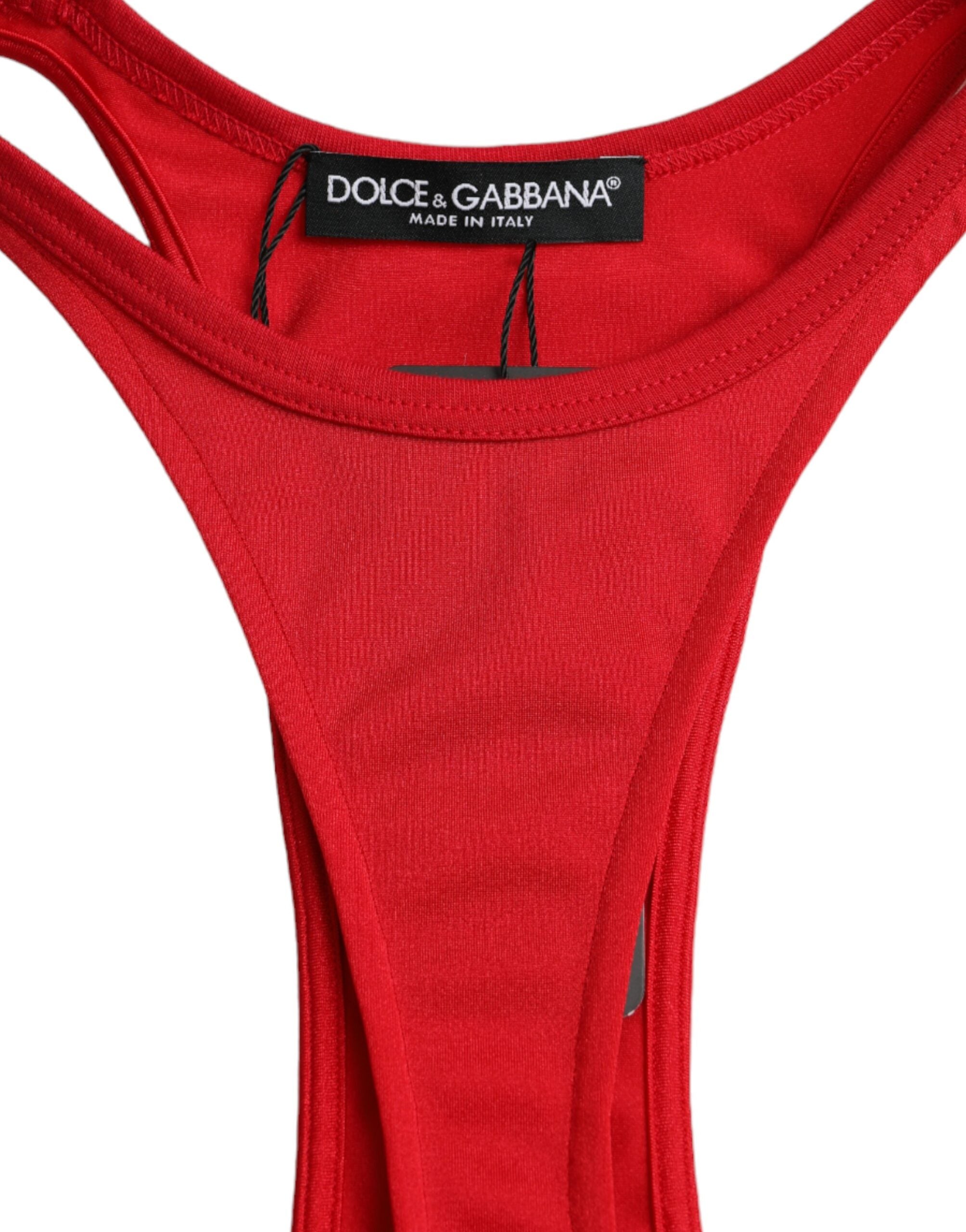 Robe courte en nylon stretch rouge Dolce & Gabbana, robe moulante et élégante pour femme.