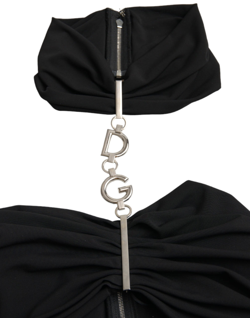 Robe courte noire sans manches de coupe moulante de Dolce & Gabbana, avec découpes élégantes et design sophistiqué.